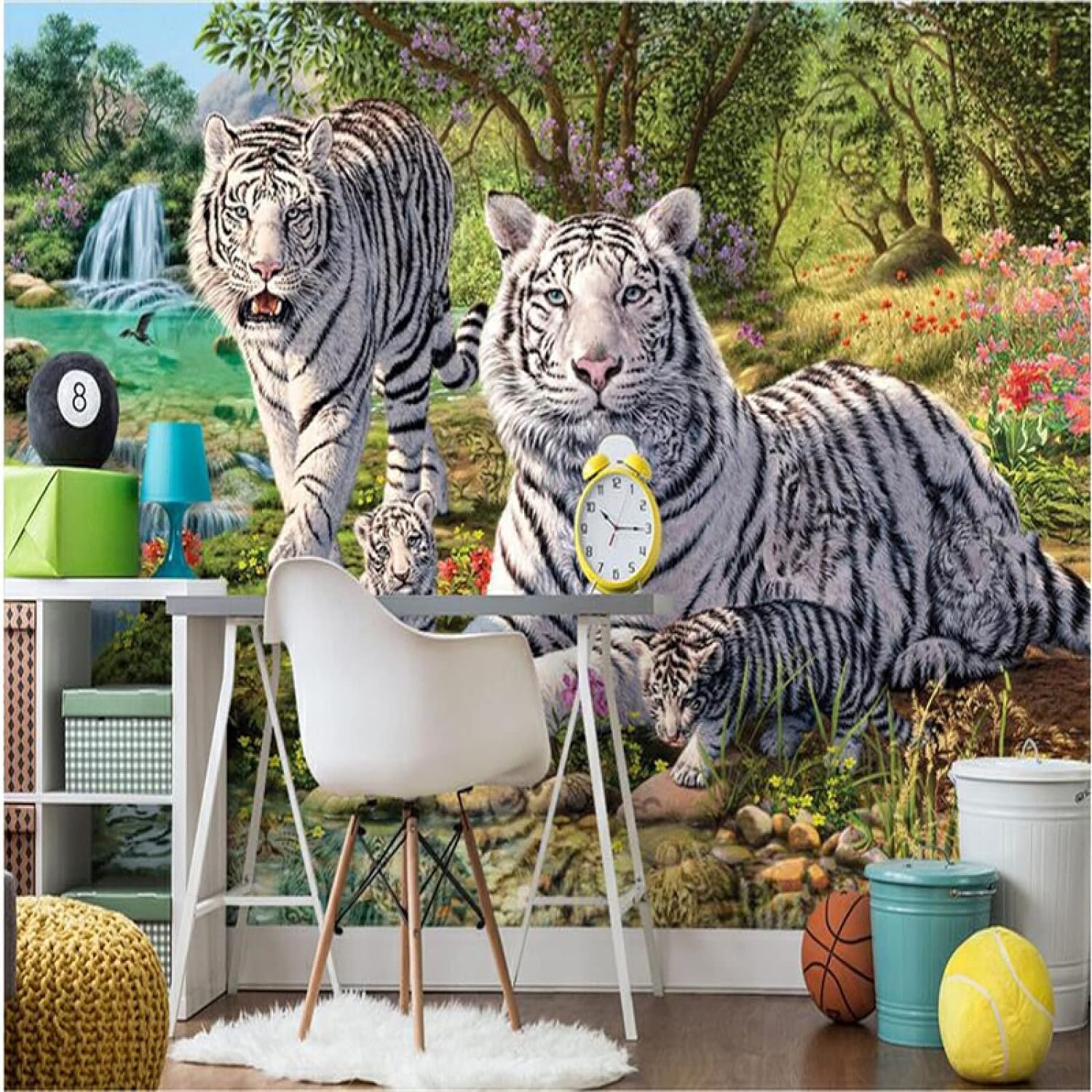 Papier peint auto-adhésif tigre 3D sticker mural amovible