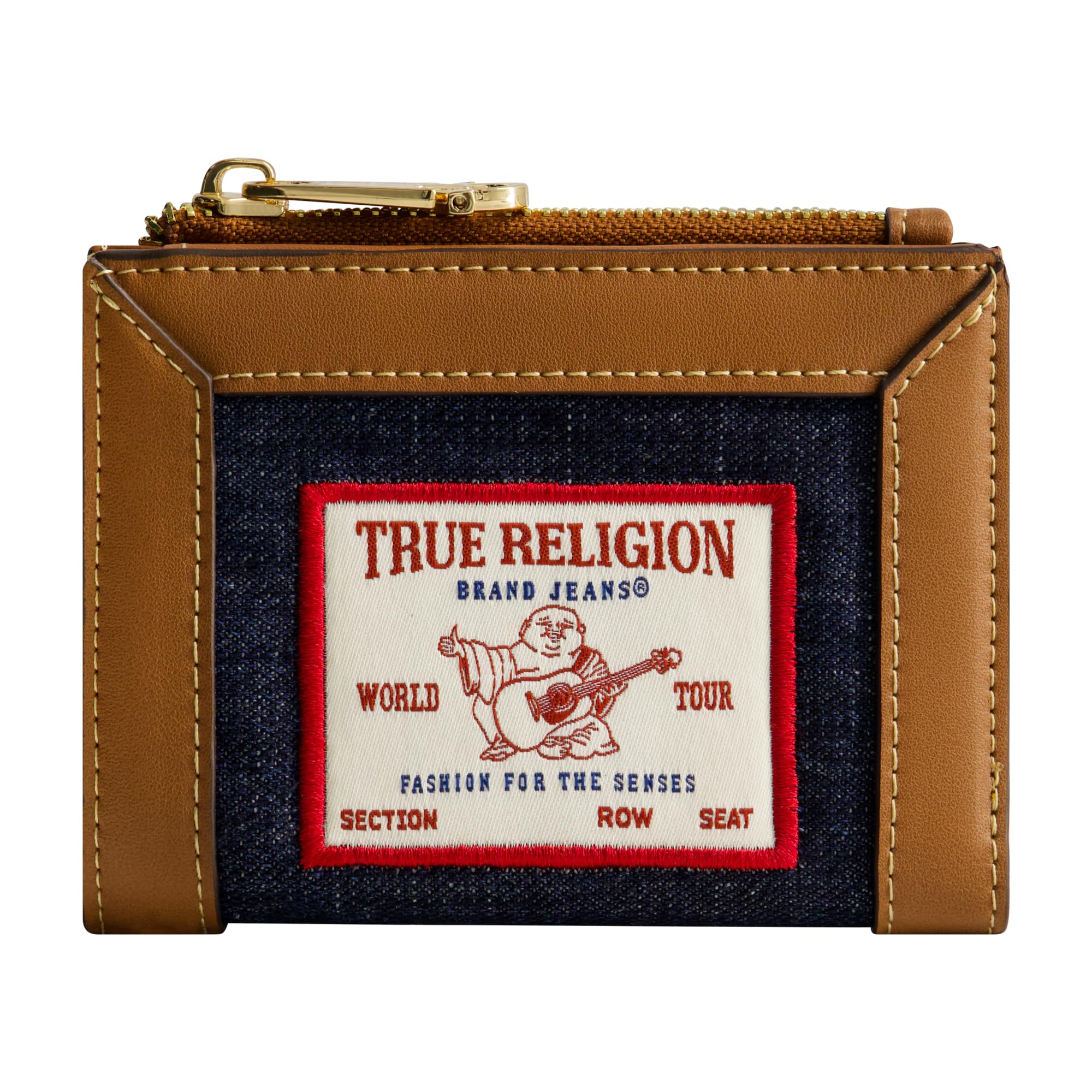 True Religion Damen Mini Wallet Buddha Patch Kleine Kompakte Clutch Geldbörse Dunkel Denim One Size, Dunkles Denim