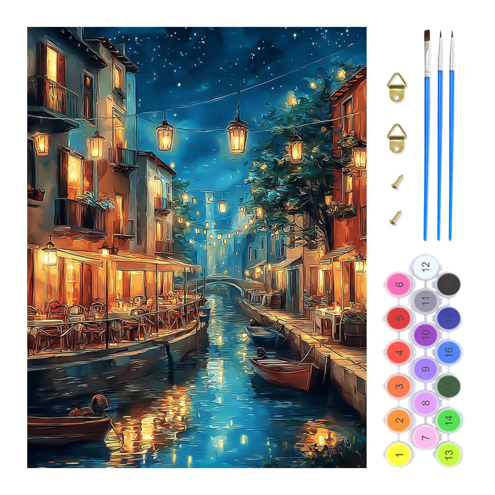 TOSTOG Paint by Numbers for Adults Oil Painting Kits for Adults Venice Painting by Number Kits for Beginners Canal Restaurant for Home Decor(11.8×15.7inch) — image 1