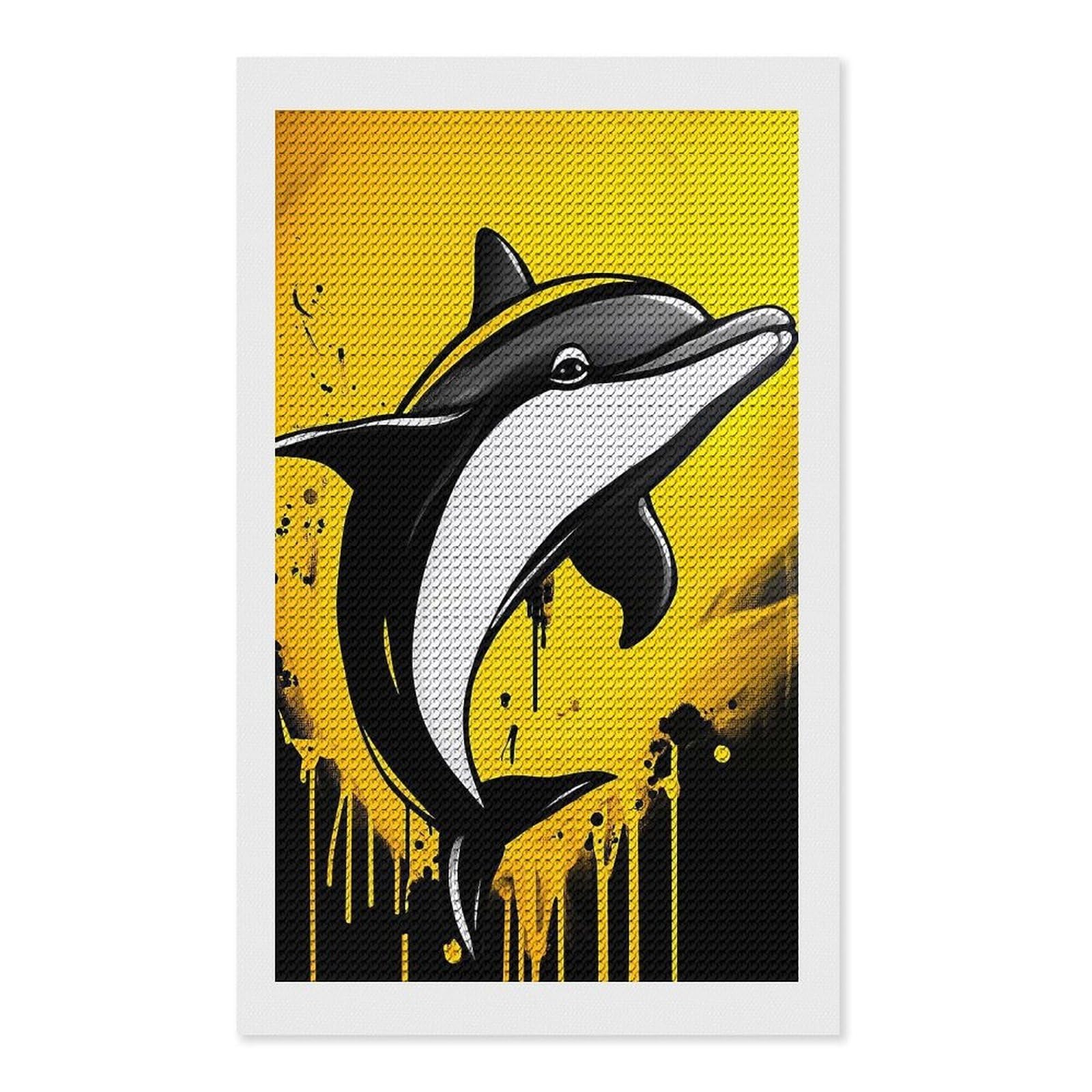 Junmoney Yellow Dolphin Art Diamond Painting Set 12"x20", Full Kit Included, Sparkling Round Gems, Farmhouse Decor, Festive Craft Gift
