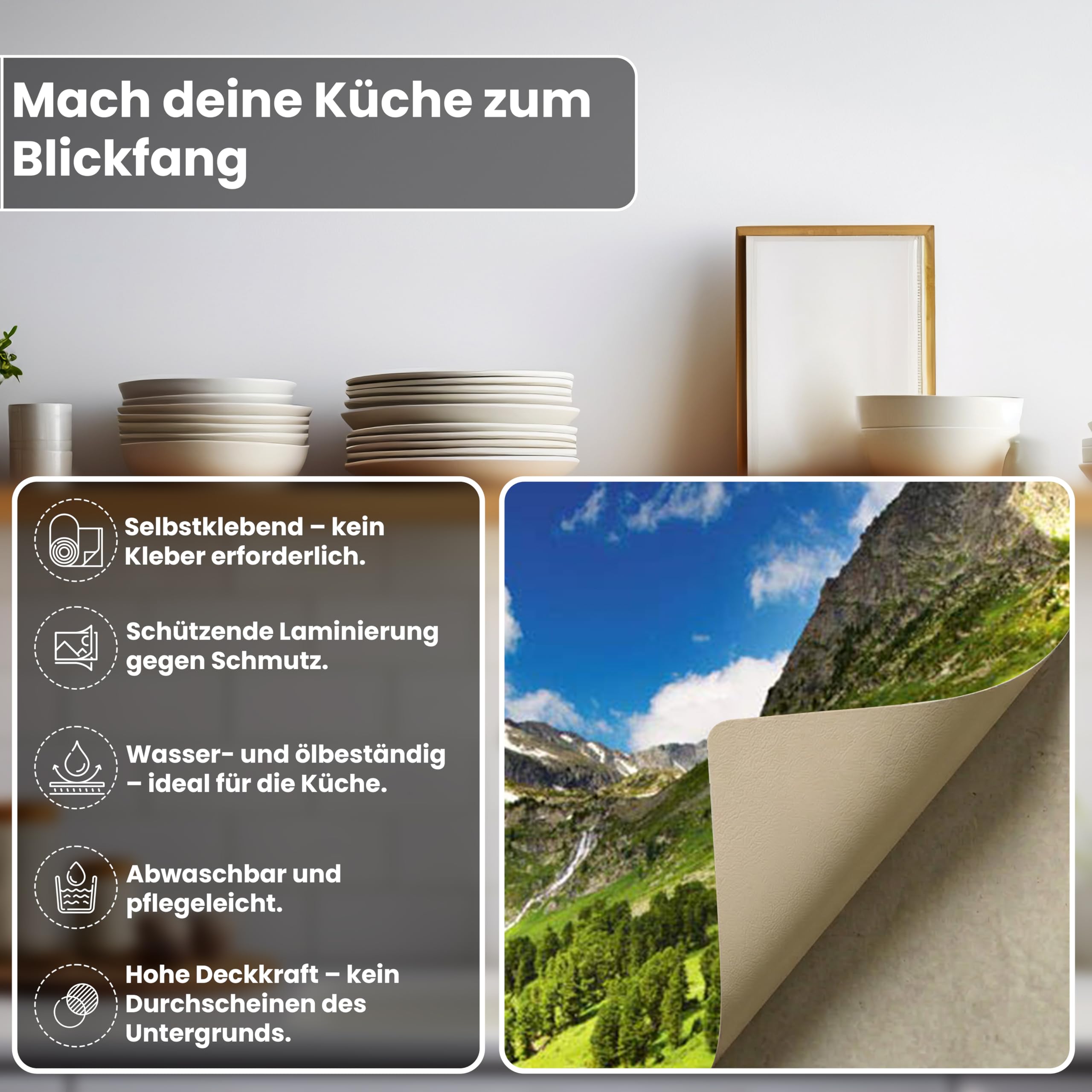 Dimex Küchenrückwand Folie Selbstklebend Berge 420 x 60 cm | Klebefolie - Dekofolie - Spritzschutz für Küche | Made in EU