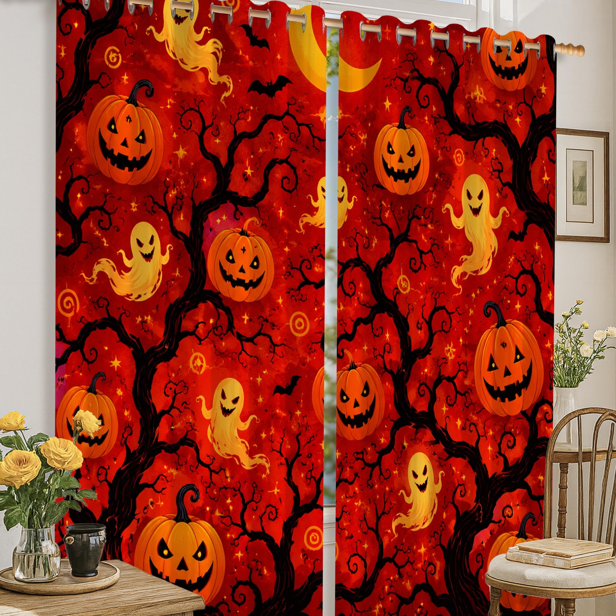 Rideau occultant Halloween rouge 132x160 lavable pour maison et bureau