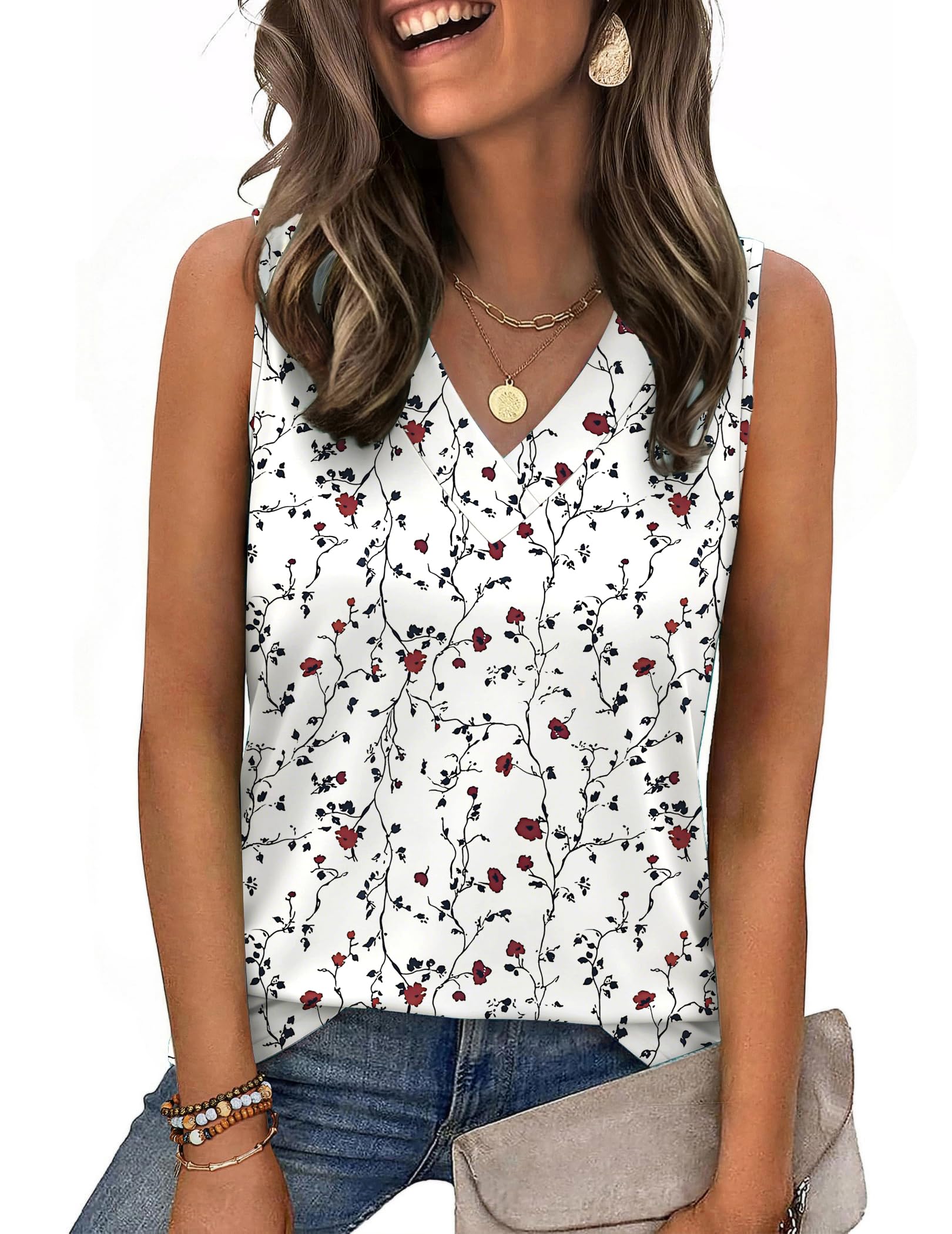 Zeagoo Tank Top for Women 2026 Spring Summer V Neck Loose Fit Sleeveless Tops Beach Vacation Clothes — view 8