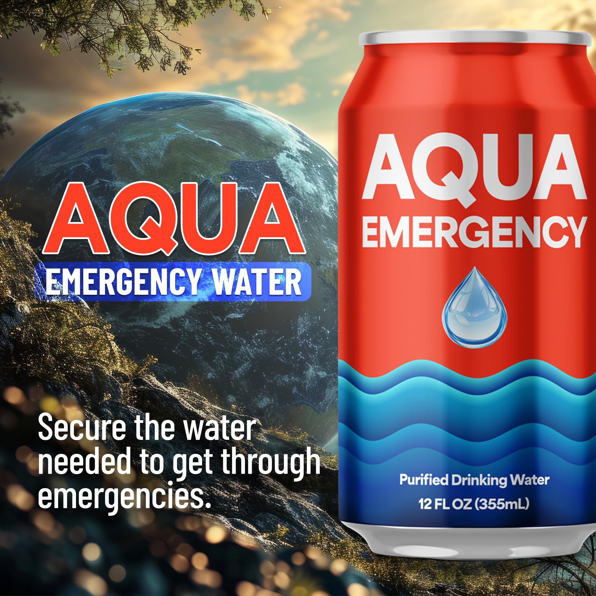 Aqua Emergency Water for Drinking, 50-Year Shelf-Life Emergency Preparedness Survival Water Supply 12oz (24 Pack)