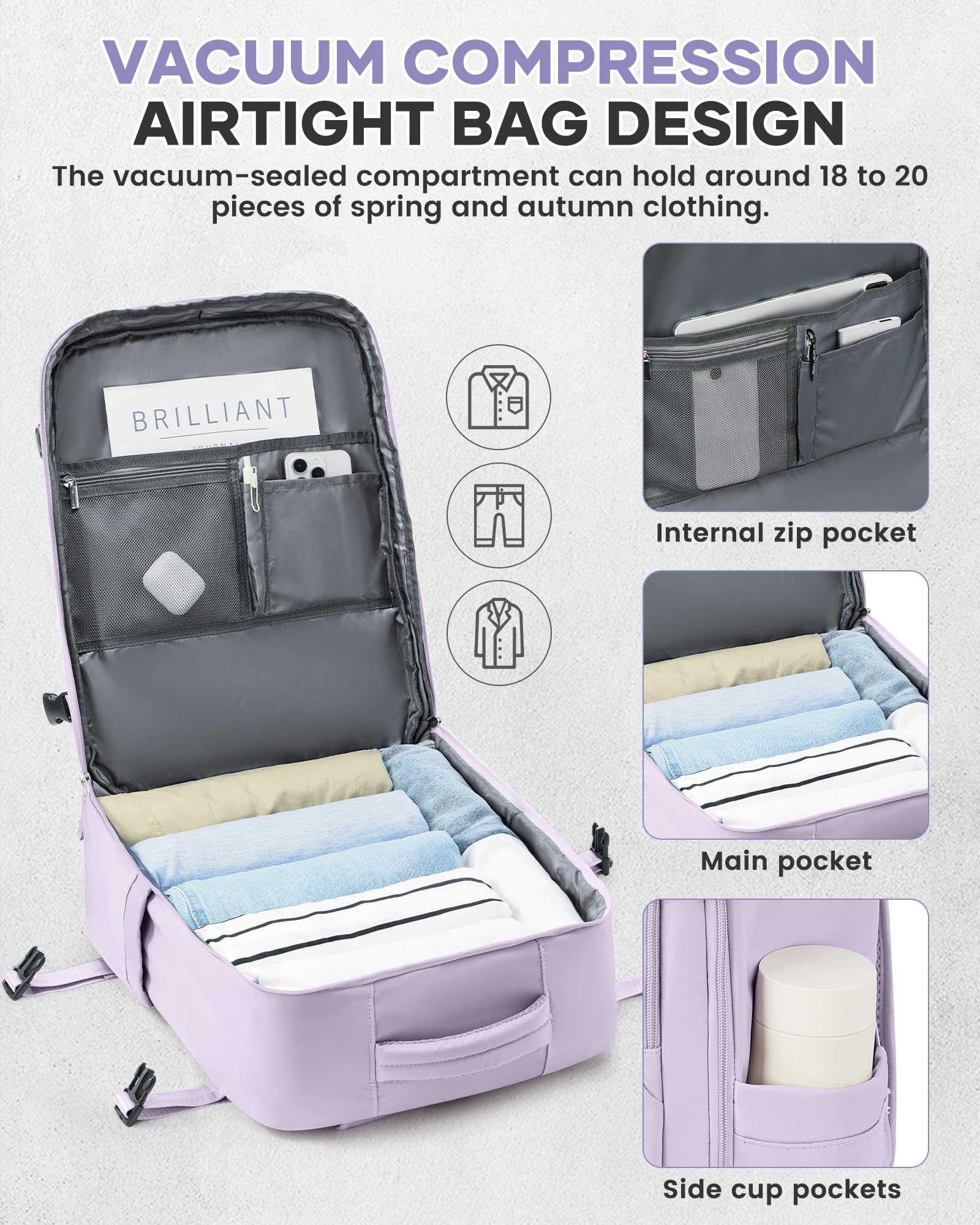 BJLFS Borse da Cabina per Ryanair 40×20×25 Bagaglio a Mano Easyjet 45×36×20 Borsa Zaino da Viaggio, Zaino da trekking,Zaino Casual per laptop da 14 pollici per scuola