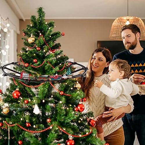 Miniatura 7 de Juego de tren de Navidad, juguete eléctrico de tren de árbol de Navidad con luz y sonido, juegos colgantes para alrededor del árbol, niños y niñas
