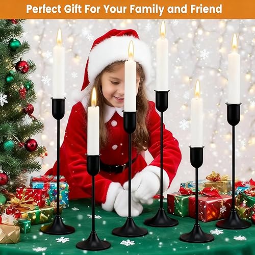 Miniatura 6 de Juego de 6 portavelas negros Moderno candelabros de metal para comedor, boda, centros de mesa y decoración del hogar Juego de portavelas de mesa