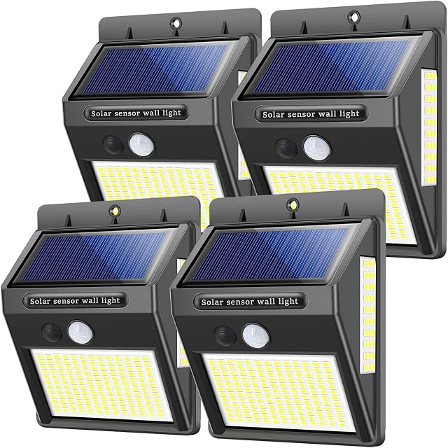 zhiroad Upgraded Solar Lights Outdoor 216 LED Motion Sensor Security Wall Lights Waterproof Security Lights 300° Super Bright for Front Door,Garage,Yard,Fence (4 Pack)