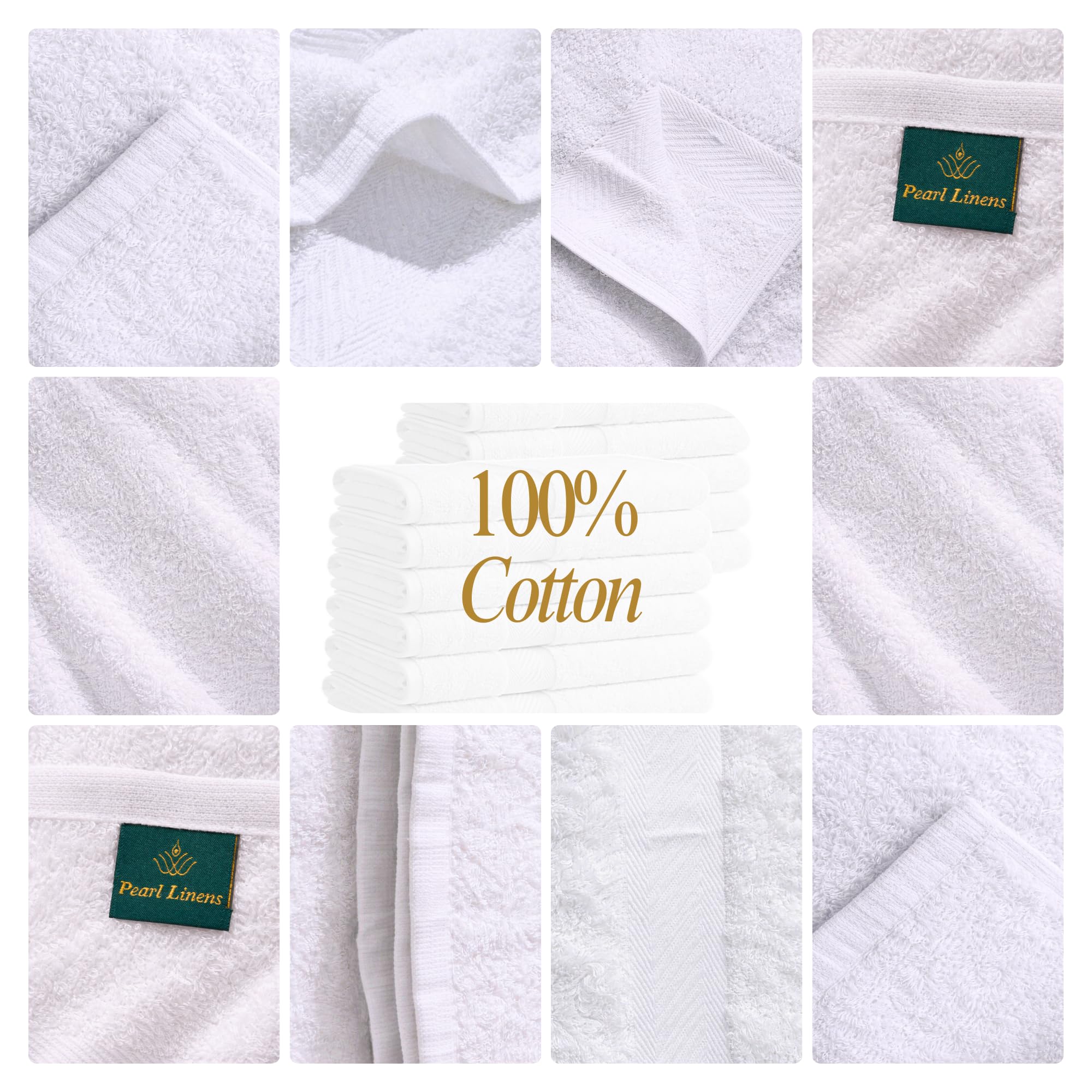 Pearl Linens Badetuch-Set aus 100% Baumwolle, für Badezimmer, kleine Badetücher, 55,9 x 111,8 cm, Großpackung für Zuhause, Hotel, Fitnessstudio, Salon, Spa, saugfähig, schnell trocknend, leicht,