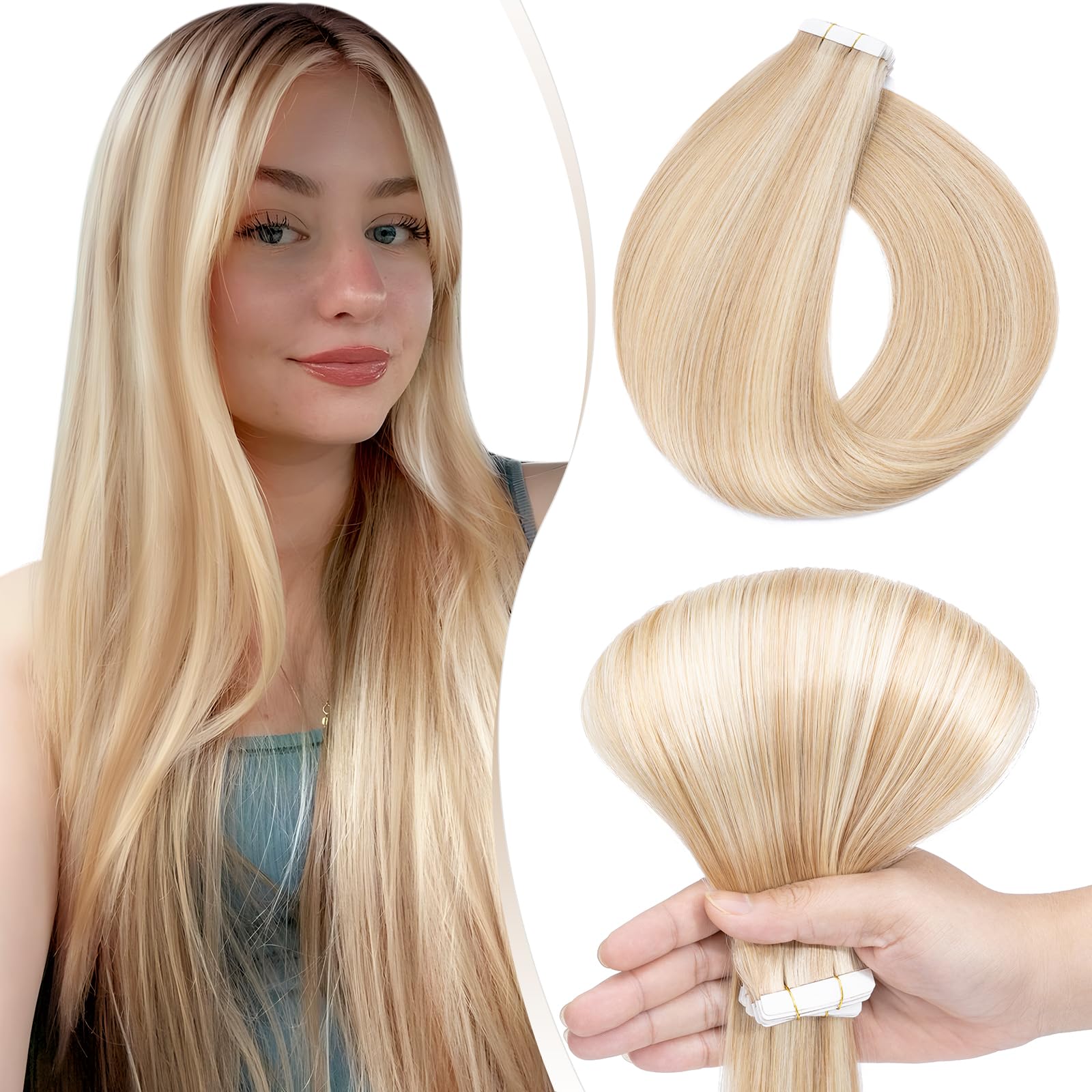 Elailite Tape in Hair Extensions Human Hair Real Human Hair 10 Pcs Invisible Thin Type