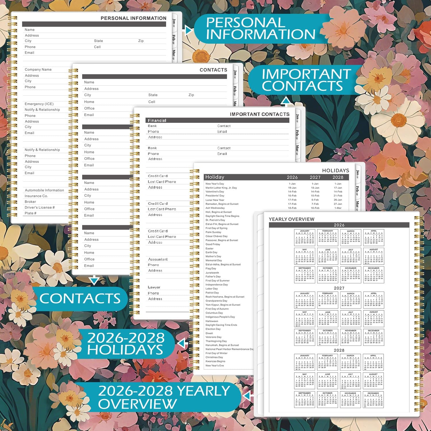 Monthly Planner 2026-2028 - 2 Year Monthly Planner/Calendar 2026-2028, July 2026 - June 2028, 9" x 11", 24 Monthly Planner with Tabs, Inspirational Quotes, Use for Office School Home, Floral image 5