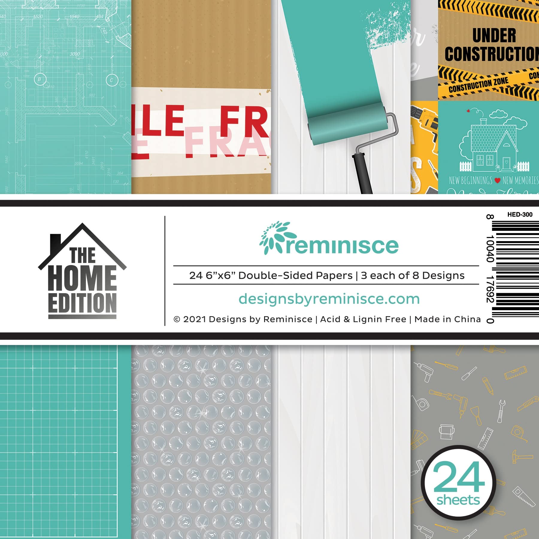 Reminisce Double-Sided Paper Pad 6"X6" 24/Pkg-The Home Edition, 8 Designs/3 Each