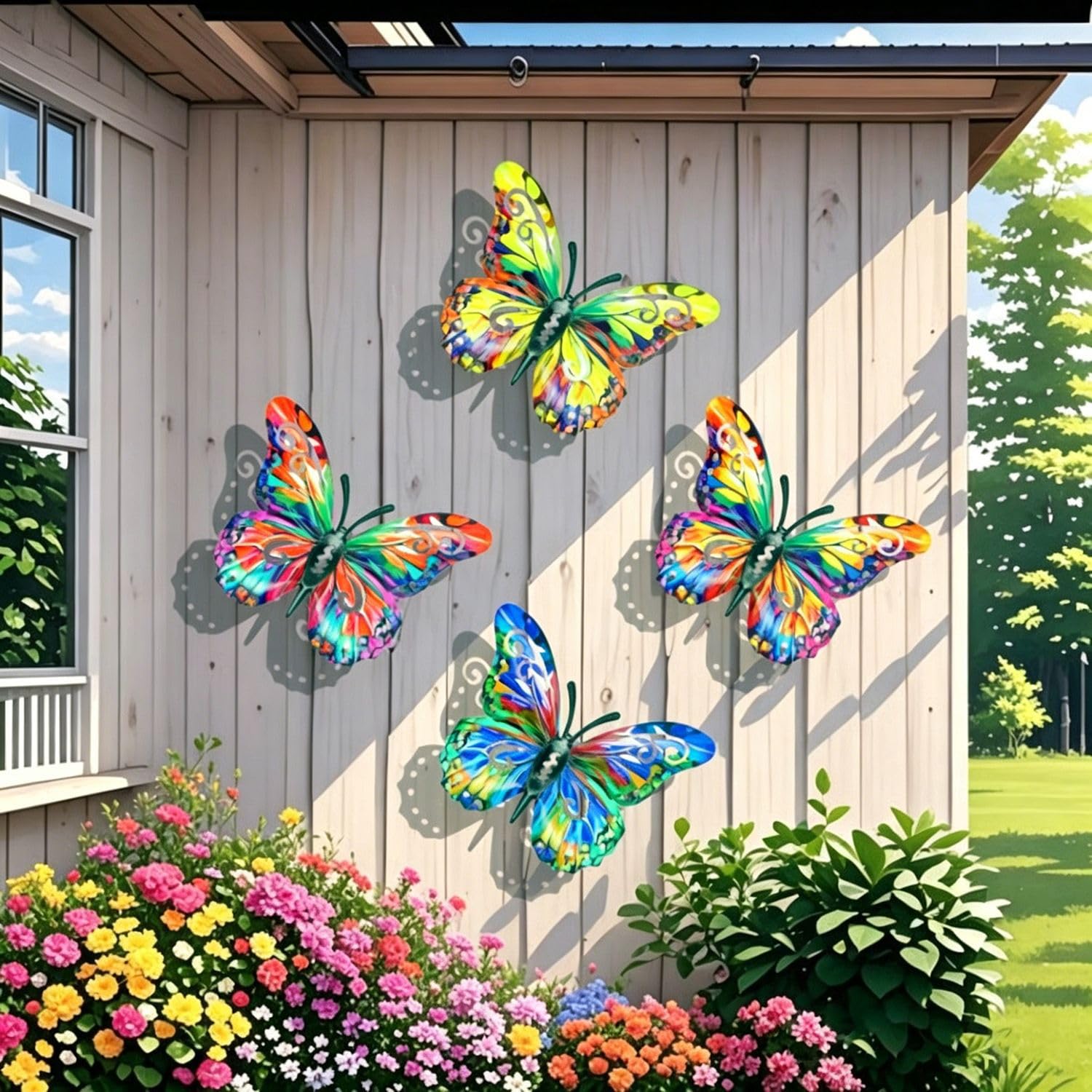 JORCEDI 4 Pack Butterfly Metal Wall Art, Garden Ornaments Outdoor,Hanging Decoration for Garden Fence Backyard Living Room Balcony Patio