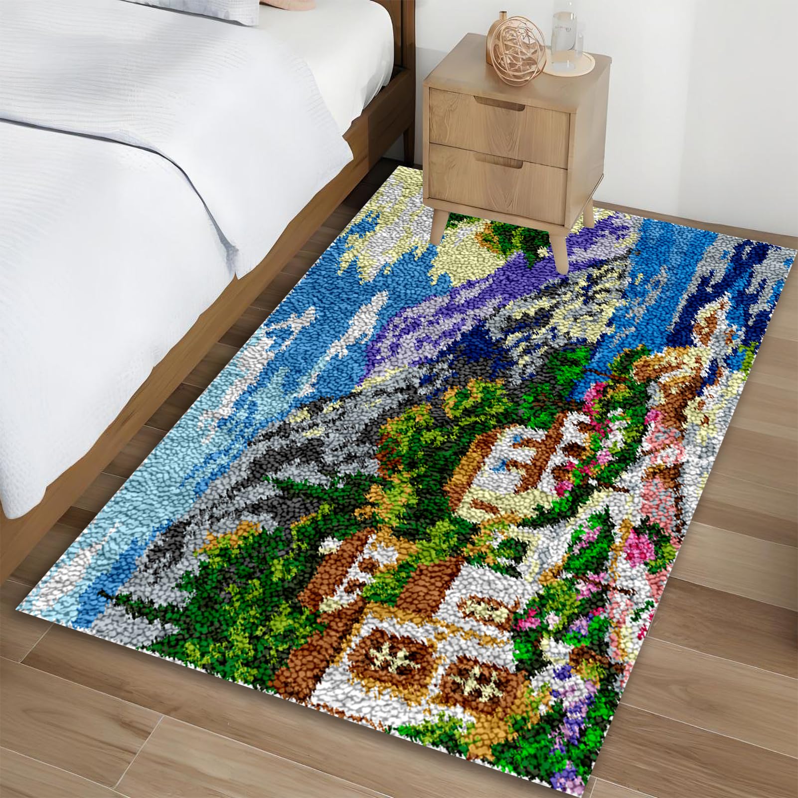 Bnehwogu Zestaw dywaników do ściegów, zestawy haczyków do zatrzasków 69 x 102 cm, zestaw do haftowania gobelinów, zestawy do wiązania dla dorosłych dzieci początkujących, ścieg krzyżykowy