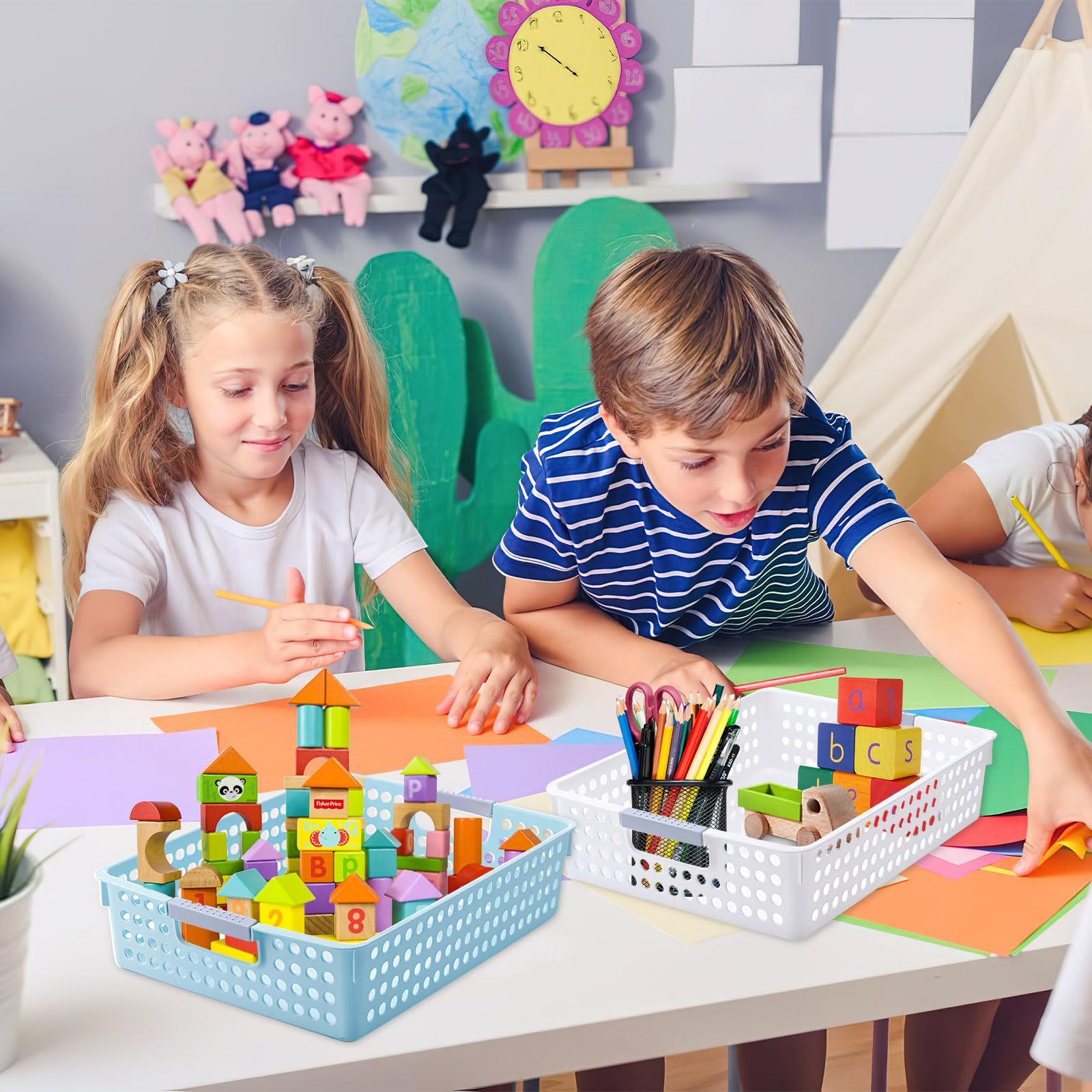 4-teiliger Aufbewahrungskorb, Klassenzimmer-Organisation, Papierablage für 4 A Papierablagen für Klassenzimmer, Zuhause, Handwerk, Aufbewahrung, Bibliothek, Schubladen, Büro, Kunst, Bastelbedarf