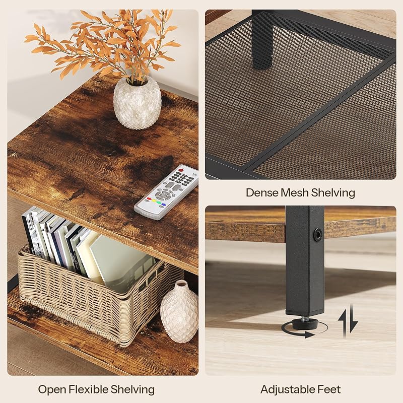 HOOBRO TV Stand with Power Outlets to 85 Inches, TV Console Table with Open Storage Shelves, Industrial Media Entertainment Center for Living Room Bedroom, Rustic Brown and Black BF200UDS01 image 6