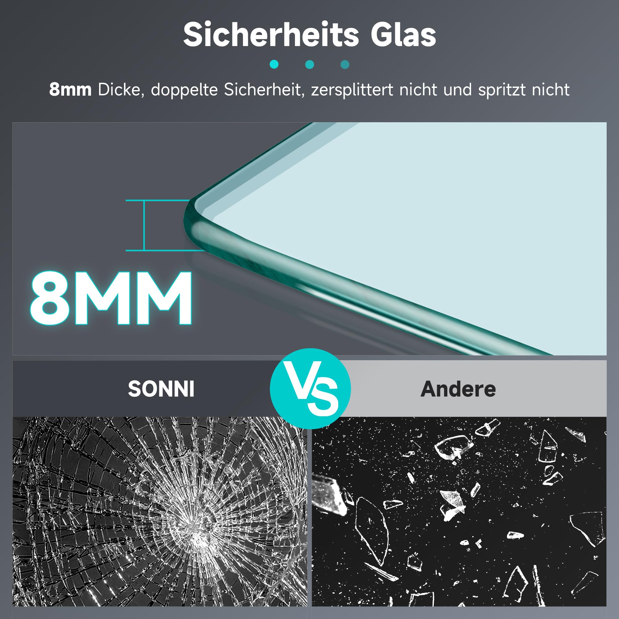 SONNI Ścianka prysznicowa z półkami szklanymi 8 mm, 100 x 200 cm, ścianka prysznicowa szklana