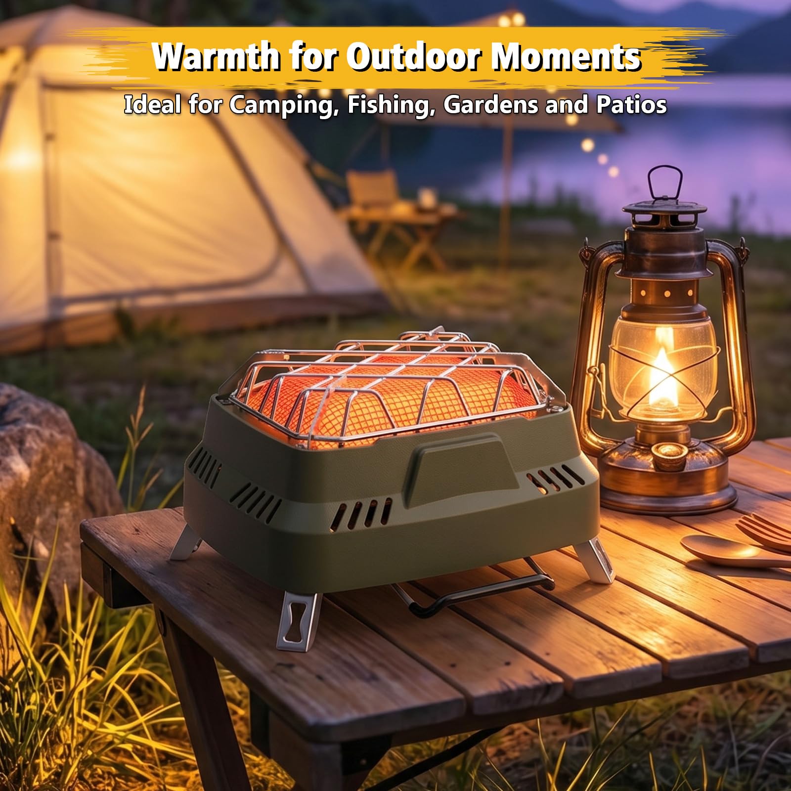 GFTIME Camping Heizung Gasheizstrahler 1100W, Tragbare Outdoor Gasheizung mit Aufbewahrungstasche, Mini Heizstrahler mit Edelstahl-Schutzgitter, manuelle Zündung, für Camping Angeln Garten Terrasse