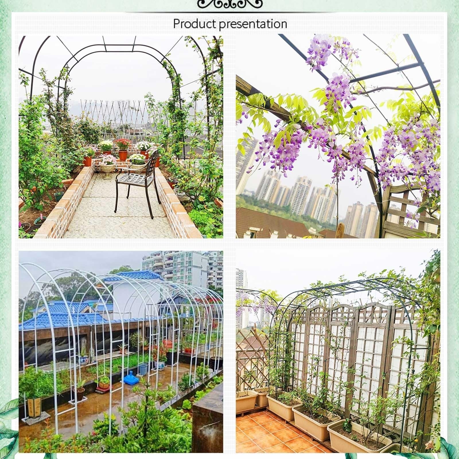 Metalowa krata do ogrodu, pergola, łuk podporowy, łuk dla pnączy, róż, trawnik, patio, ceremonia ślubna, dekoracja na przyjęcie, duży rozmiar (kolor: czarny, rozmiar: 180 * 220 cm)