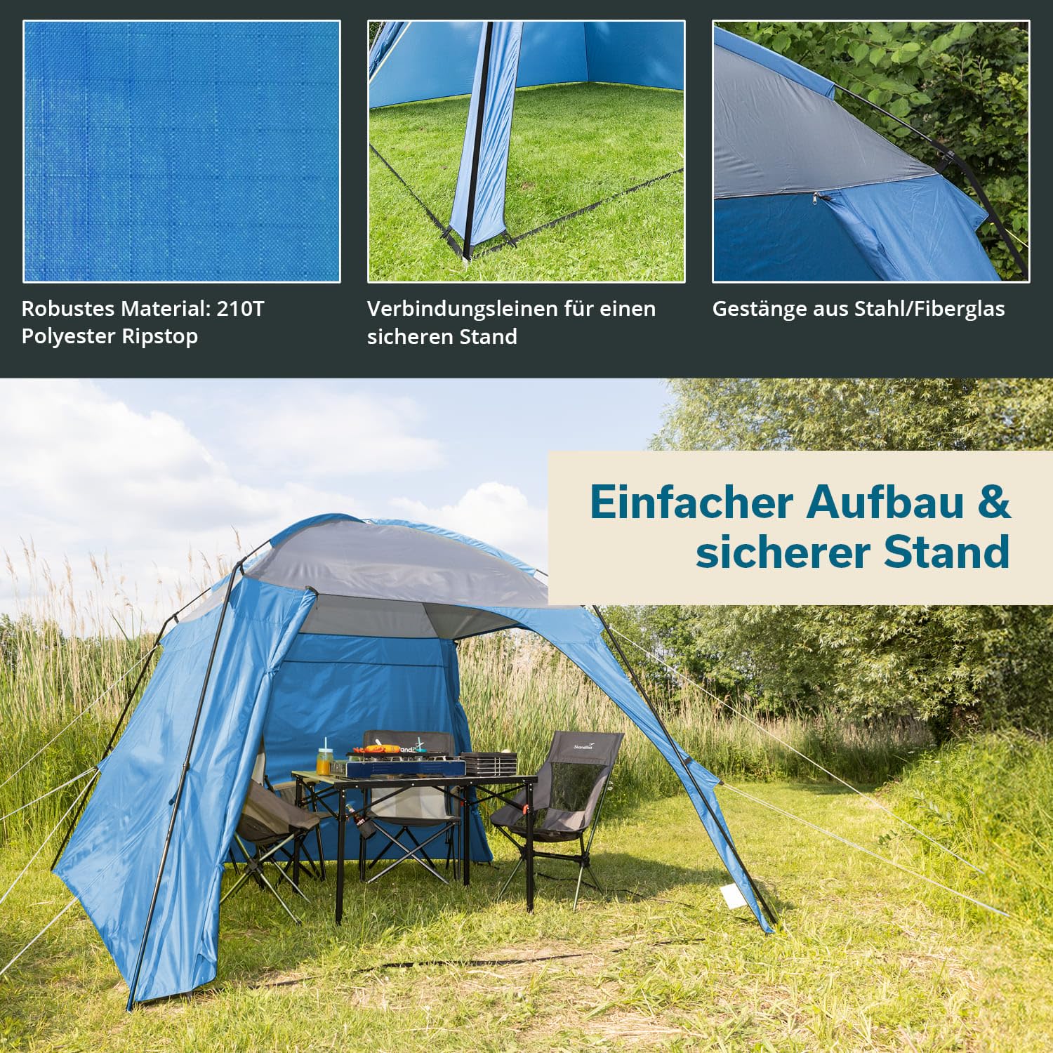 Skandika Pavellón Inari 300 Carpa jardín/Camping/Outdoor con Paredes Laterales integradas - 300 x 300 cm - Altura 210 cm