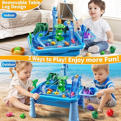 Miniatura 3 de Fregadero de juguete de mesa de agua para niños de 2, 3, 4, 5, 6 años, cocina al aire libre con agua corriente, juegos de pesca, mesa de juegos de