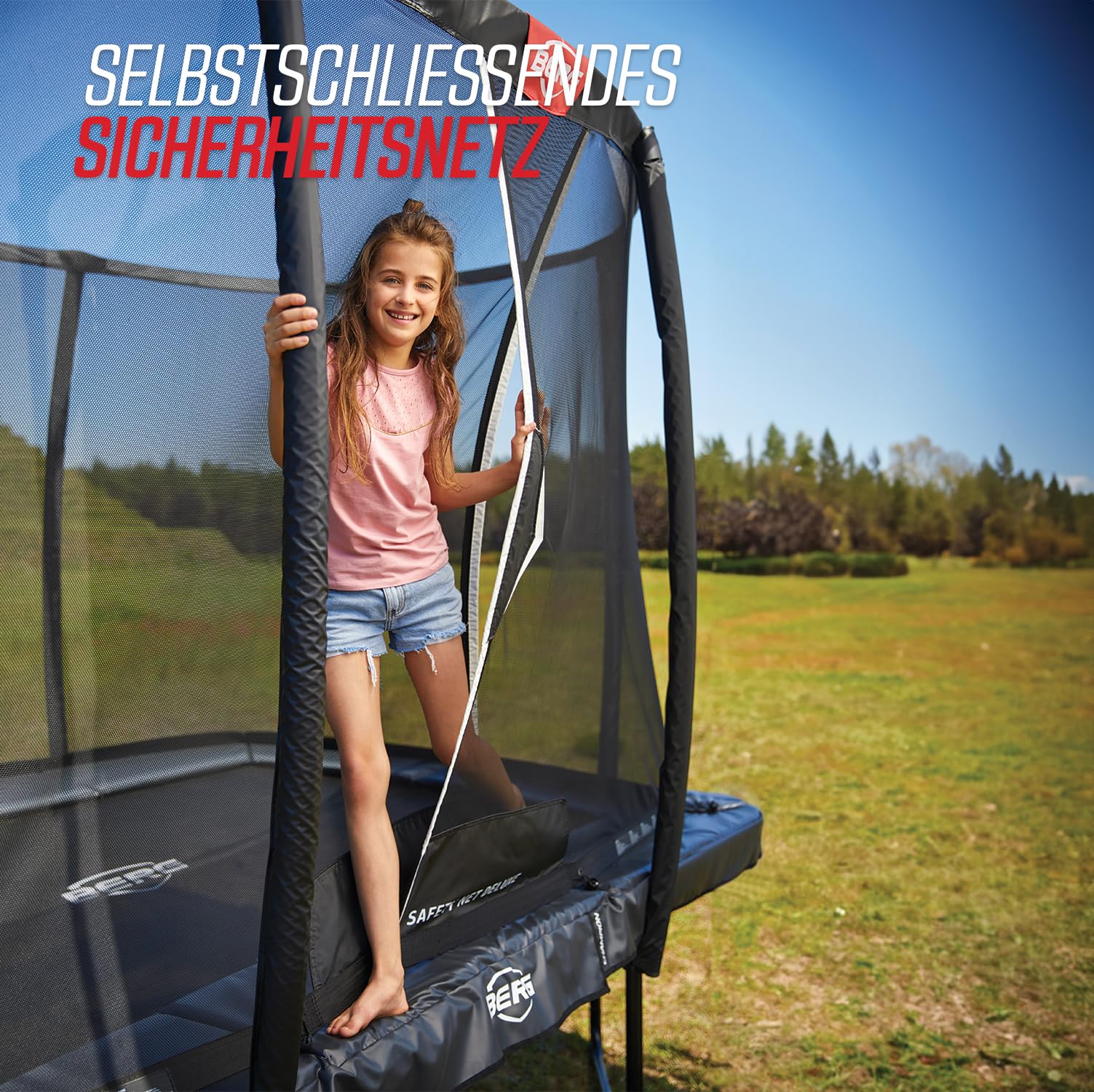 BERG Grand Champion Regular Trampolin oval grau | Gartentrampolin mit Sicherheitsnetz Deluxe | Airflow Pro Sprungtuch und TwinSpring Federn | für Kinder und Erwachsene geeignet