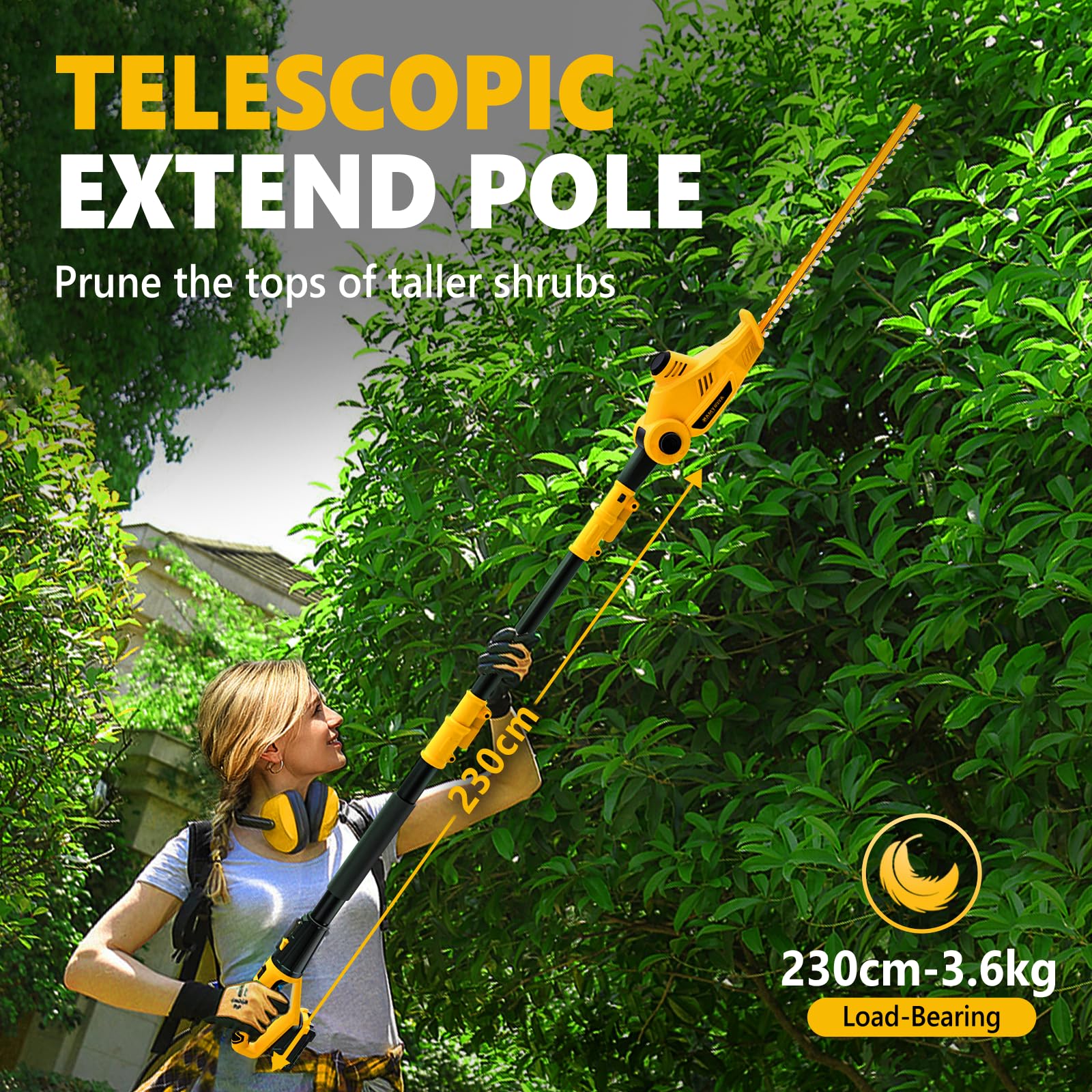 Alloyman Tagliasiepi senza fili da 20 V, 40,6 cm, doppia lama estesa, con 2 batterie da 2,0 Ah e caricabatterie, tagliasiepi telescopico per potatura di arbusti