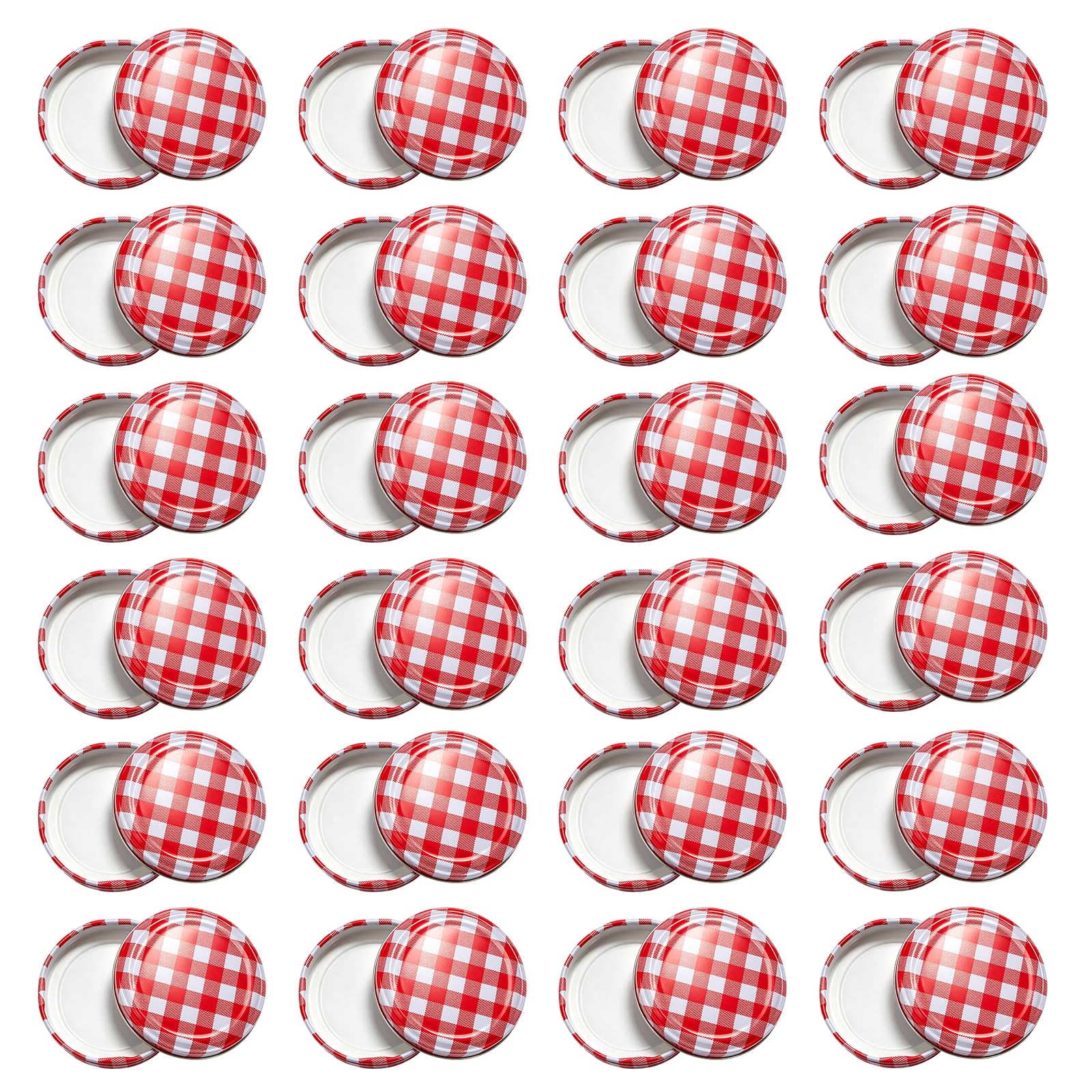 24 Pcs 65mm Red Checkered Jam Jar Covers Replacement Lids
