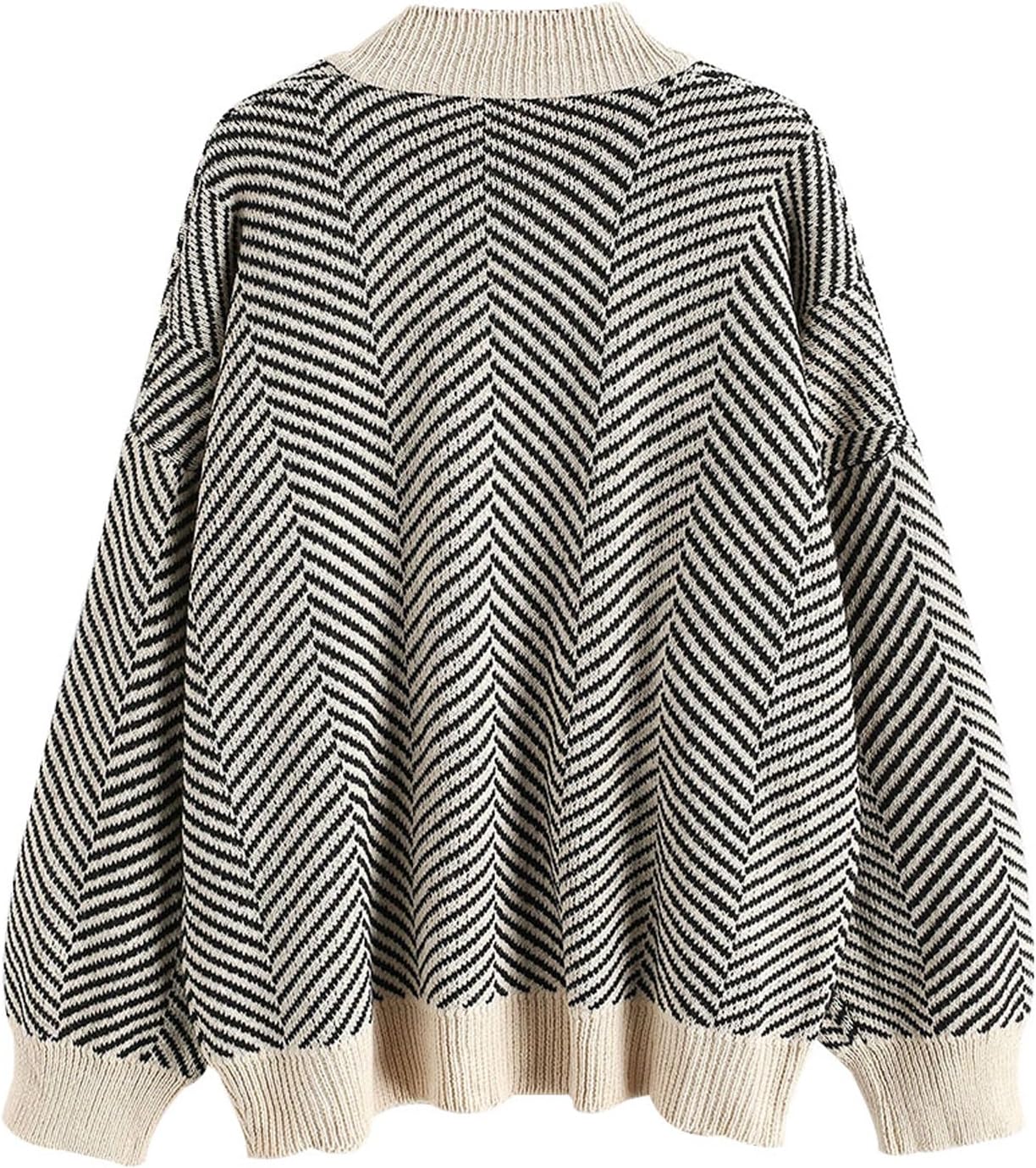 ZAFUL Women's Striped Cardigan Long Sleeve Button Up Open Front Knit Oversized Sweater - Image 3