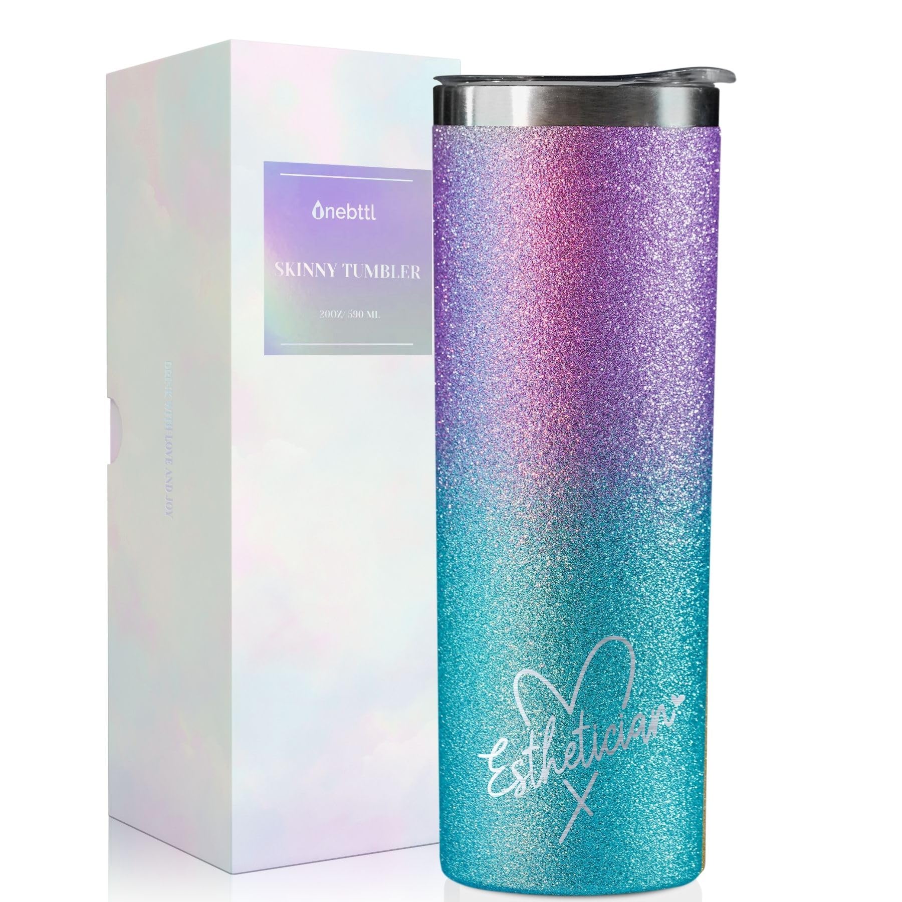 Onebttl Esthetician gifts for Women, Esthetician Decor, 20 oz Insulated Stainless Steel Tumbler with Straw Lid - Glitter Blue-Purple