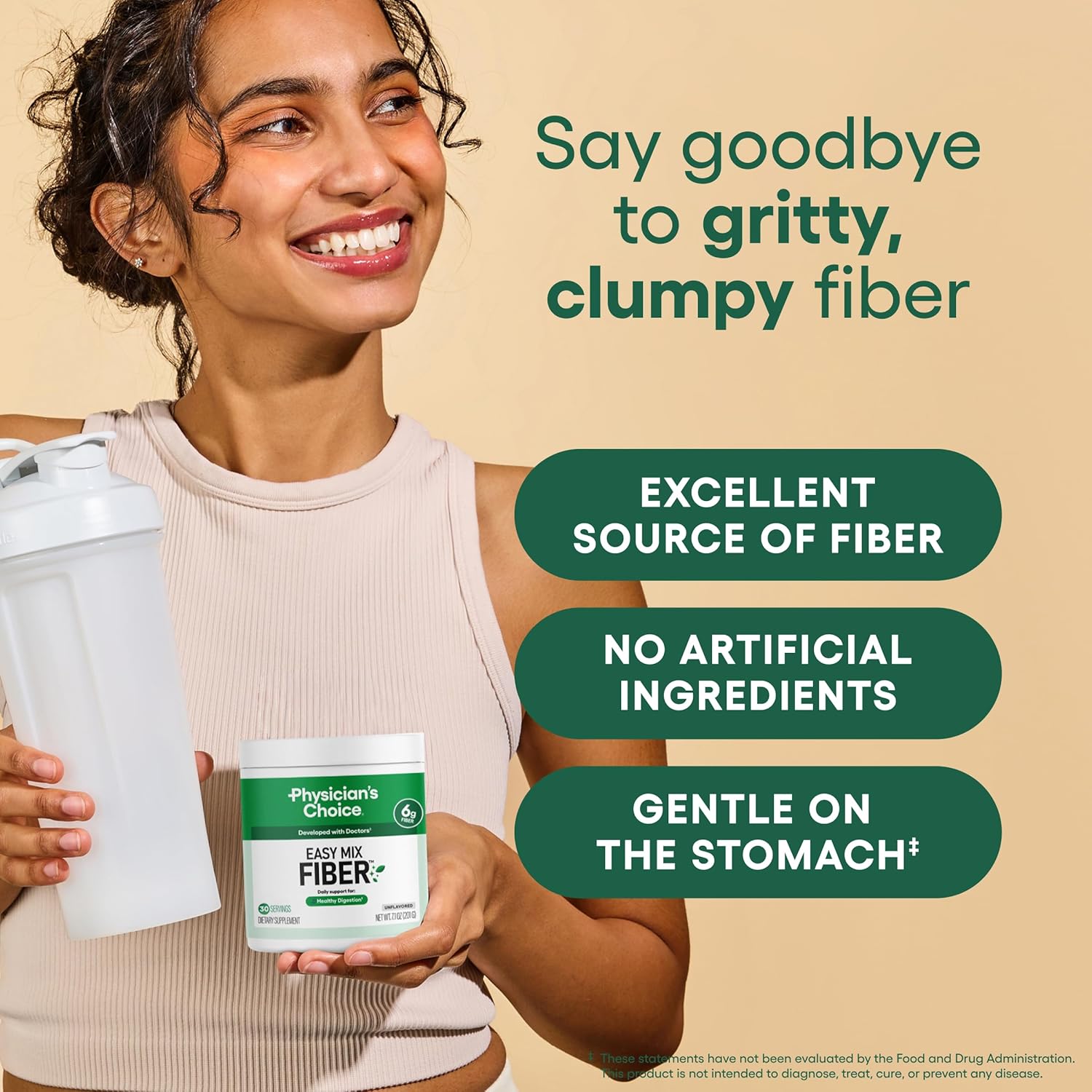 Physician's CHOICE Easy Mix Fiber for Digestive Health & Regularity - No Grit, Sugar Free, & Tasteless - Daily Prebiotic Soluble Fiber Powder Supplement for Women and Men - Unflavored - 7.1oz - Image 2
