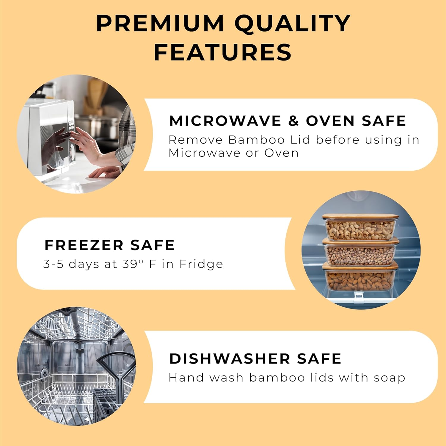 Prosumer's Choice Glass Containers with Bamboo Lids, 36oz - Set of 3 Stackable Food Storage with Wood Lids - Lunch Meal Prep Container Box - Made of Borosilicate Glass - with Silicone Ring - Image 5