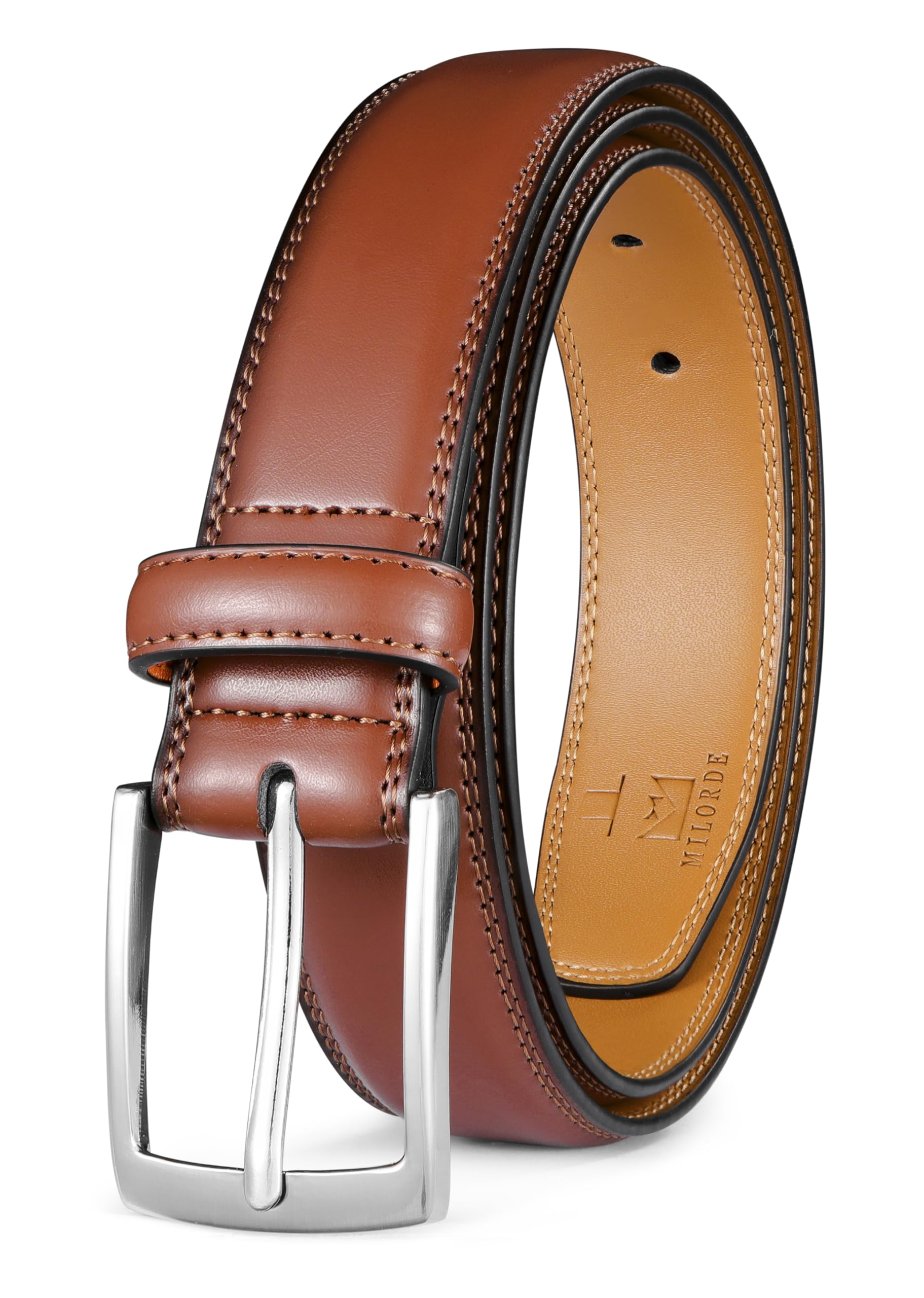 Milorde Men's Basic Brown Genuine Leather Dress Belt, Handmade, 100% Cow Leather, Fashion & Classic Designs For Work Business And Casual(Basic Brown104,42)