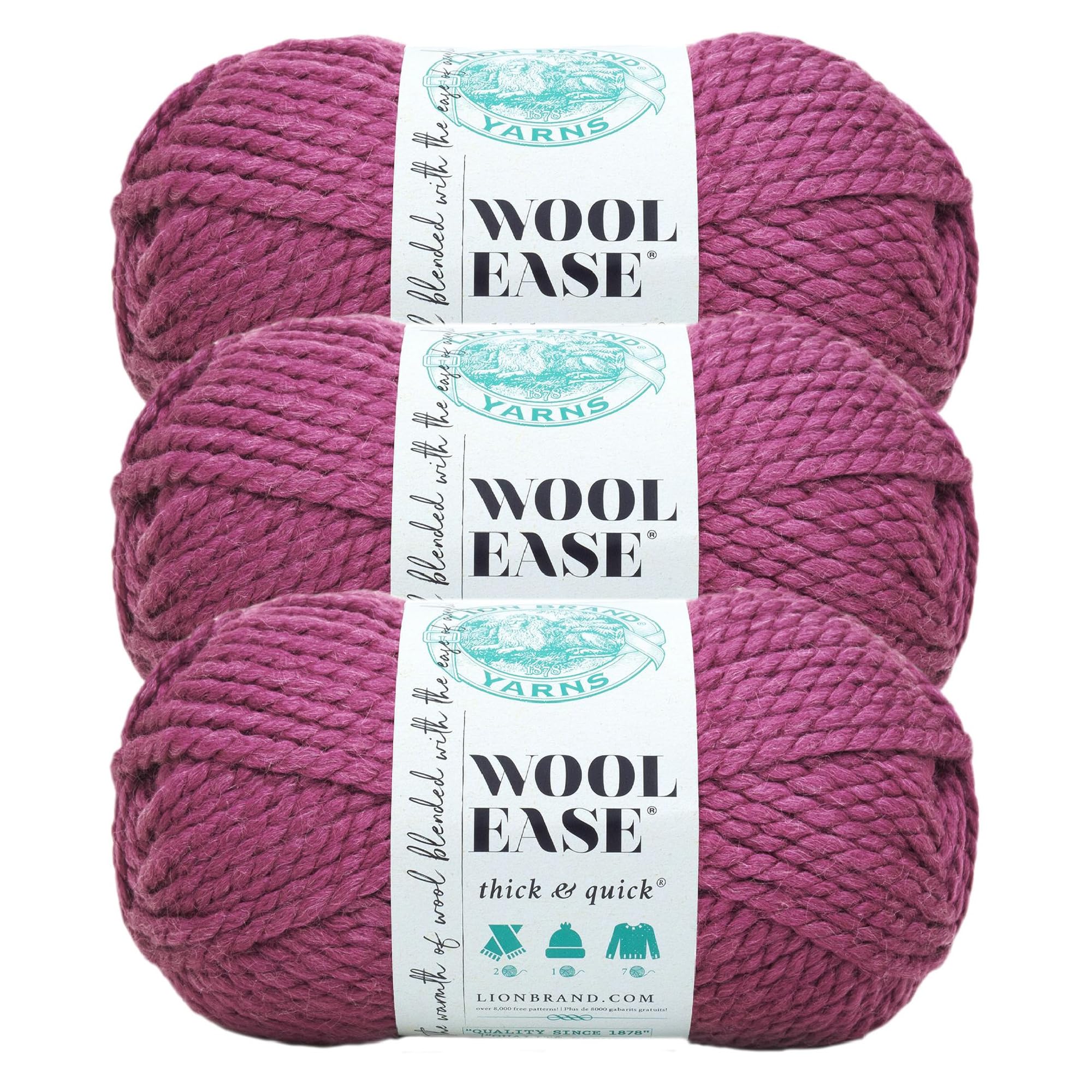 Lion Brand Yarn Wool-Ease Thick &amp; Quick Yarn, Soft and Bulky Yarn for Knitting, Crocheting, and Crafting, 3 Pack, Fig