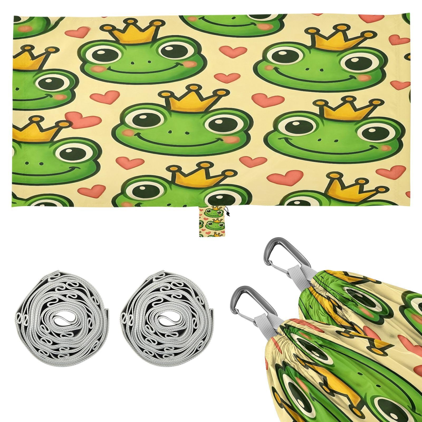 ATTX Cute Cartoon Frog Camping Hammock - Lightweight & Portable Hammocks, Heavy Duty 330lbs Capacity for Indoor, Hiking, Backpacking, Travel, Backyard, Beach#158