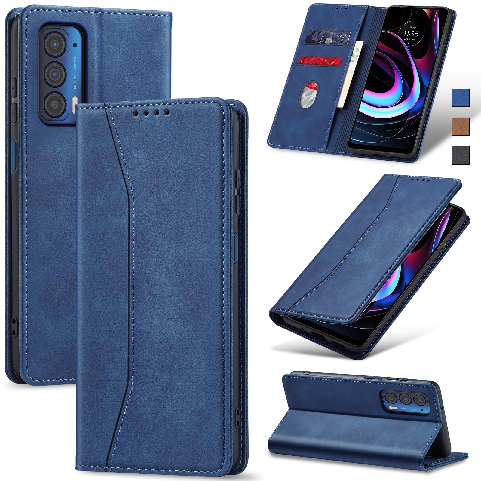Jasonyu Flip Wallet Case for Motorola Edge 5G UW/Moto Edge (2021),Leather Magnetic Folio Cover with Card Holder,Kickstand - TPU Shockproof Durable