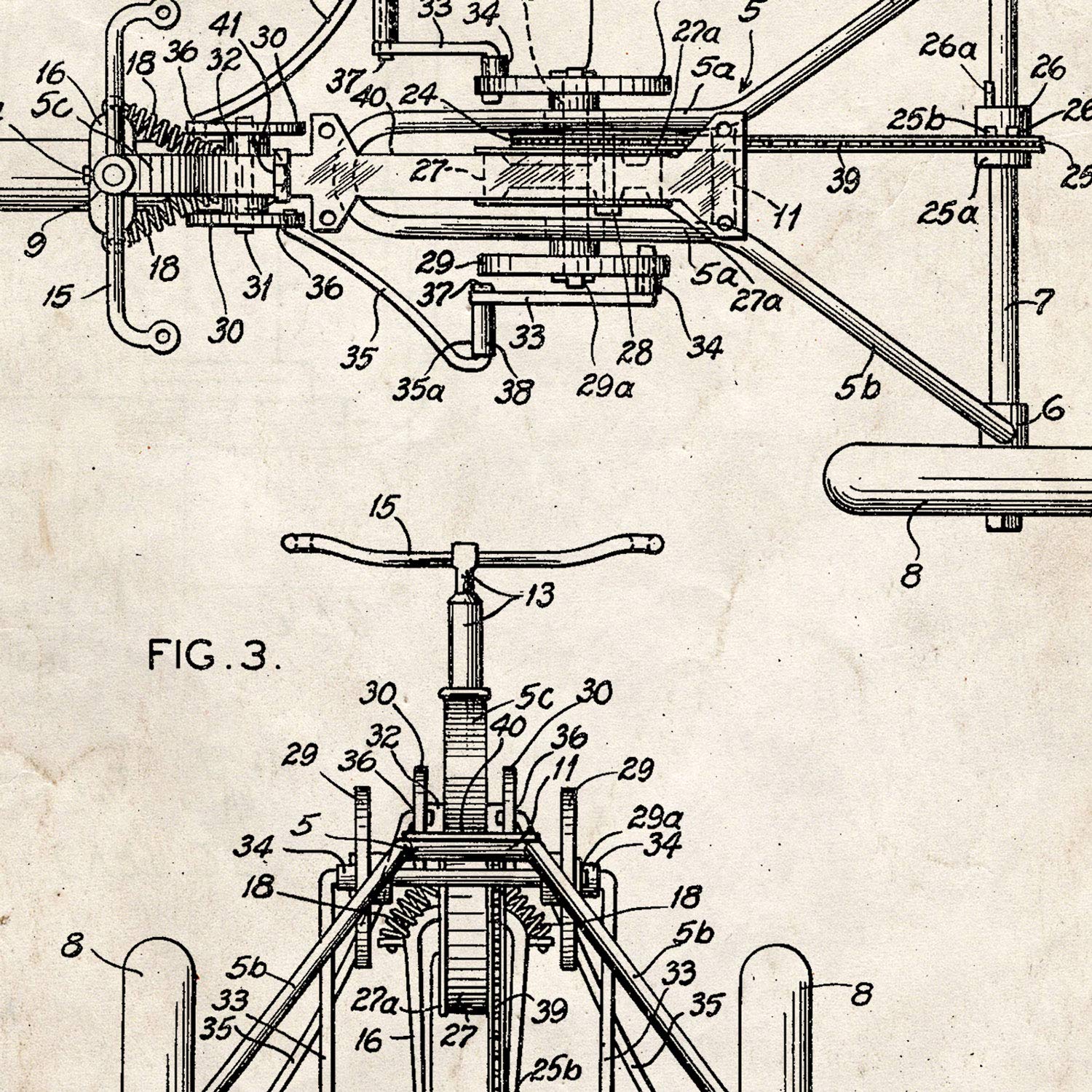 Nacnic Poster patent Tricycle. Sheet with old design patent in A3 size and vintage background, 42L x 7W cm - Image 3