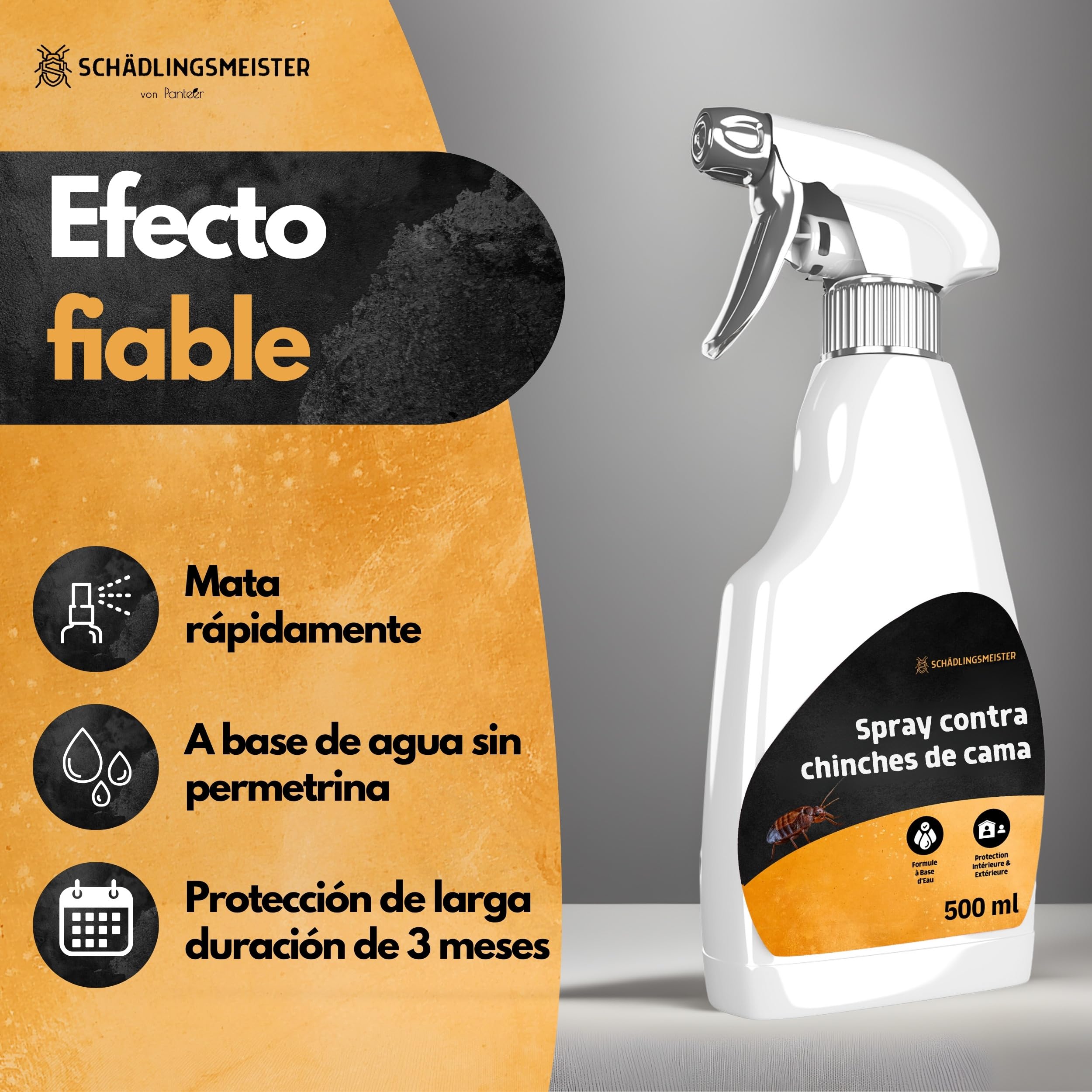 SCHÄDLINGSMEISTER ® Spray contra chinches 500 ml - Agente para fundas de colchón y textiles - Control eficaz de chinches sin permetrina - Spray contra chinches - Made in Germany