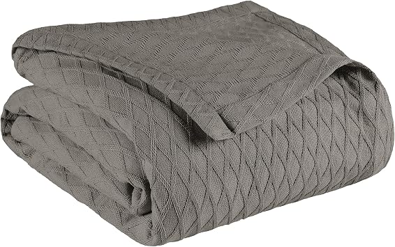 SUPERIOR Diamond Weave All-Season Cotton Blanket, Cover for Home, Couch, Bed, Soft, Warm Blankets, Boho Aesthetic, Comfy, Cozy, and Cute Covers, Decorative Bedding Essentials, Full/Queen, Grey