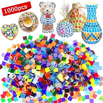 Mosaic Tiles Mixed Color Mosaic Glass Pieces for Home Decoration or DIY Crafts 1000 Pieces Square