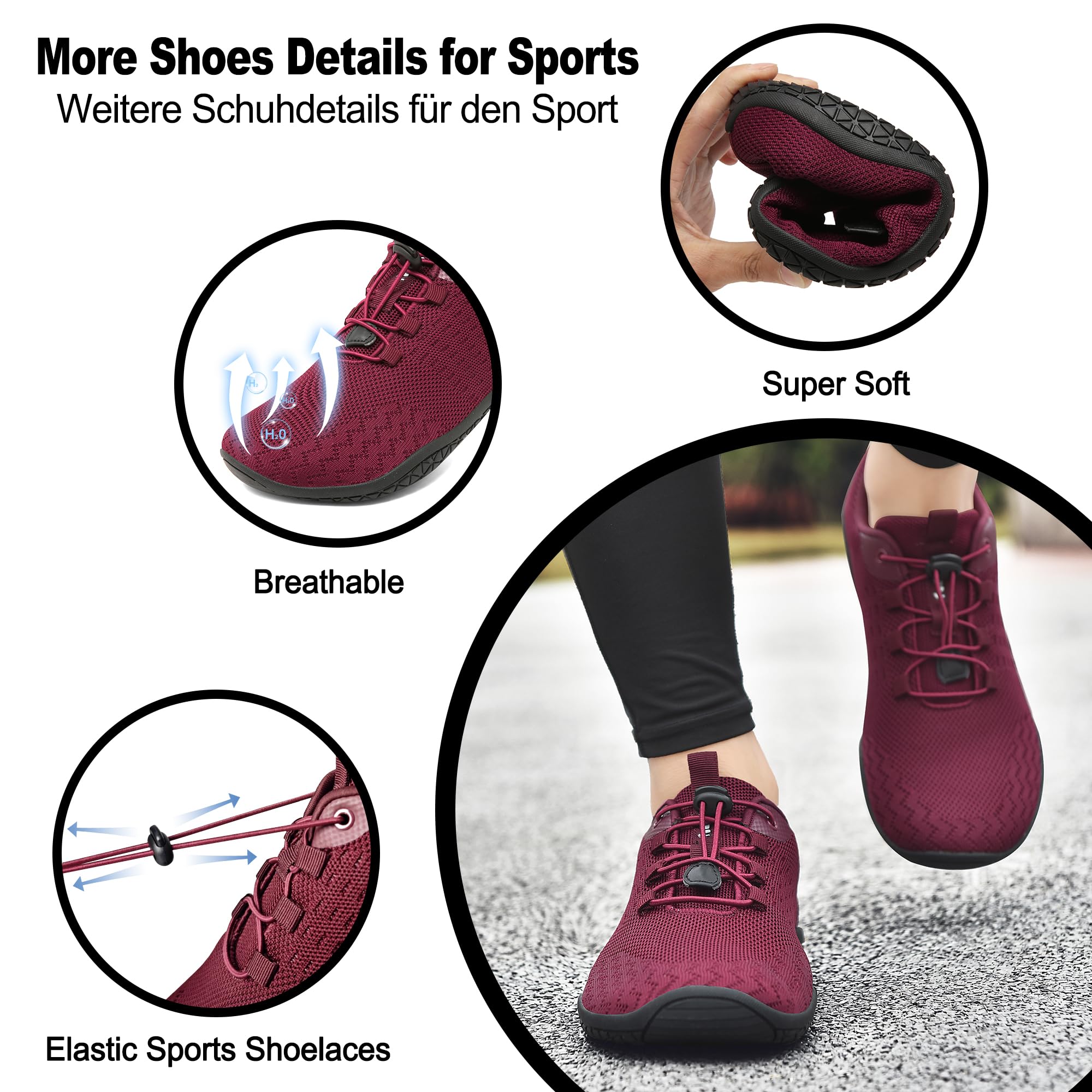 Geweo Scarpe Barefoot Minimaliste Donna Uomo Comode Scarpe Sneakers con Punta Larga Scarpe Trail Running Leggero Scarpe Palestra Camminare con Suola Zero Drop Barefoot Shoes Unisex 37-47EU