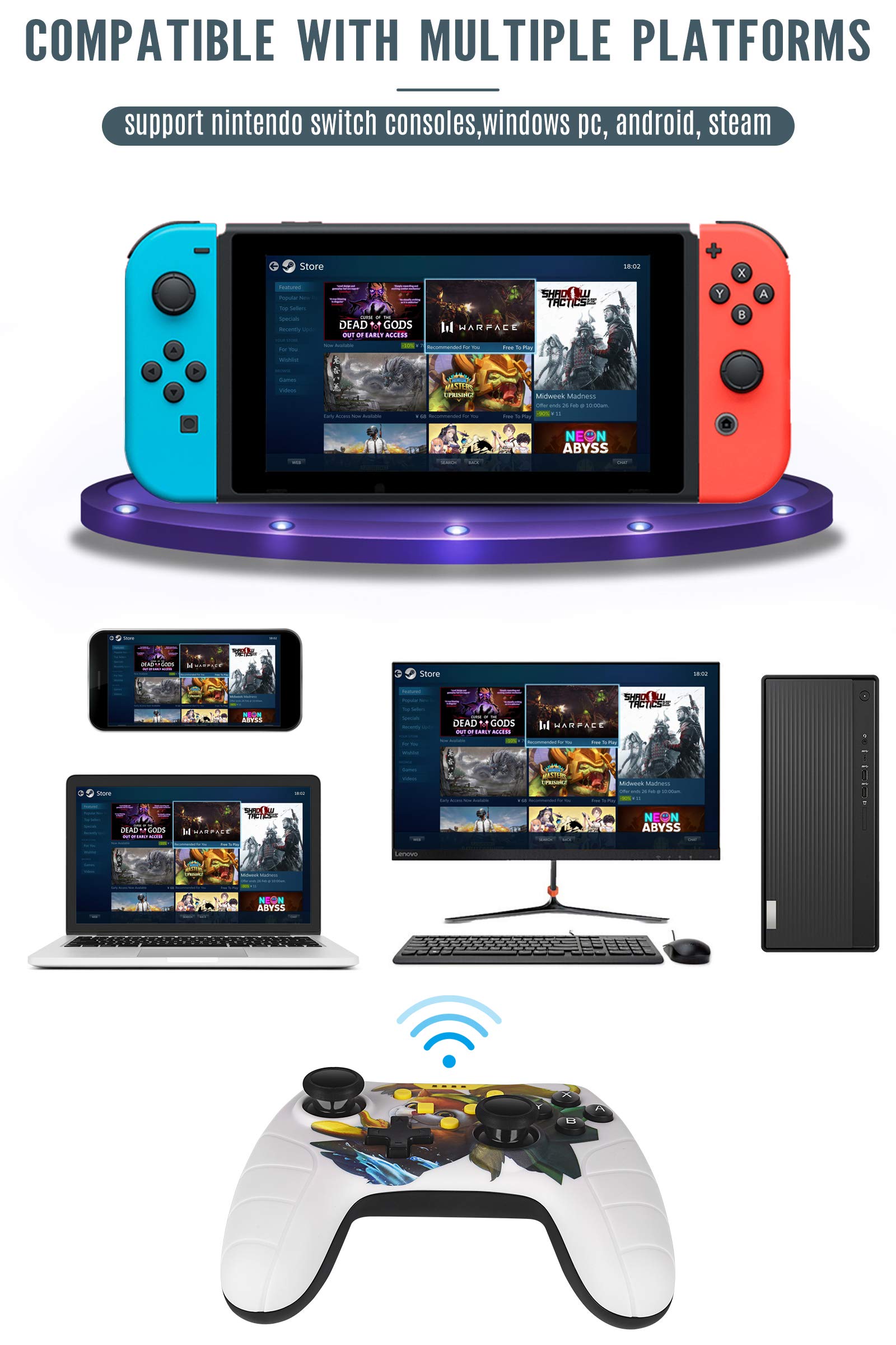 Amazon.com: Wireless Controller for Nintendo Switch/PC/Android, Switch Pro  Controller Control Wireless Nintendo Switch With NFC 6-Axis Gyro Motion  Control, Built-in Amiibo Wake-Up Feature, Dual-Shock Rumble : Video Games