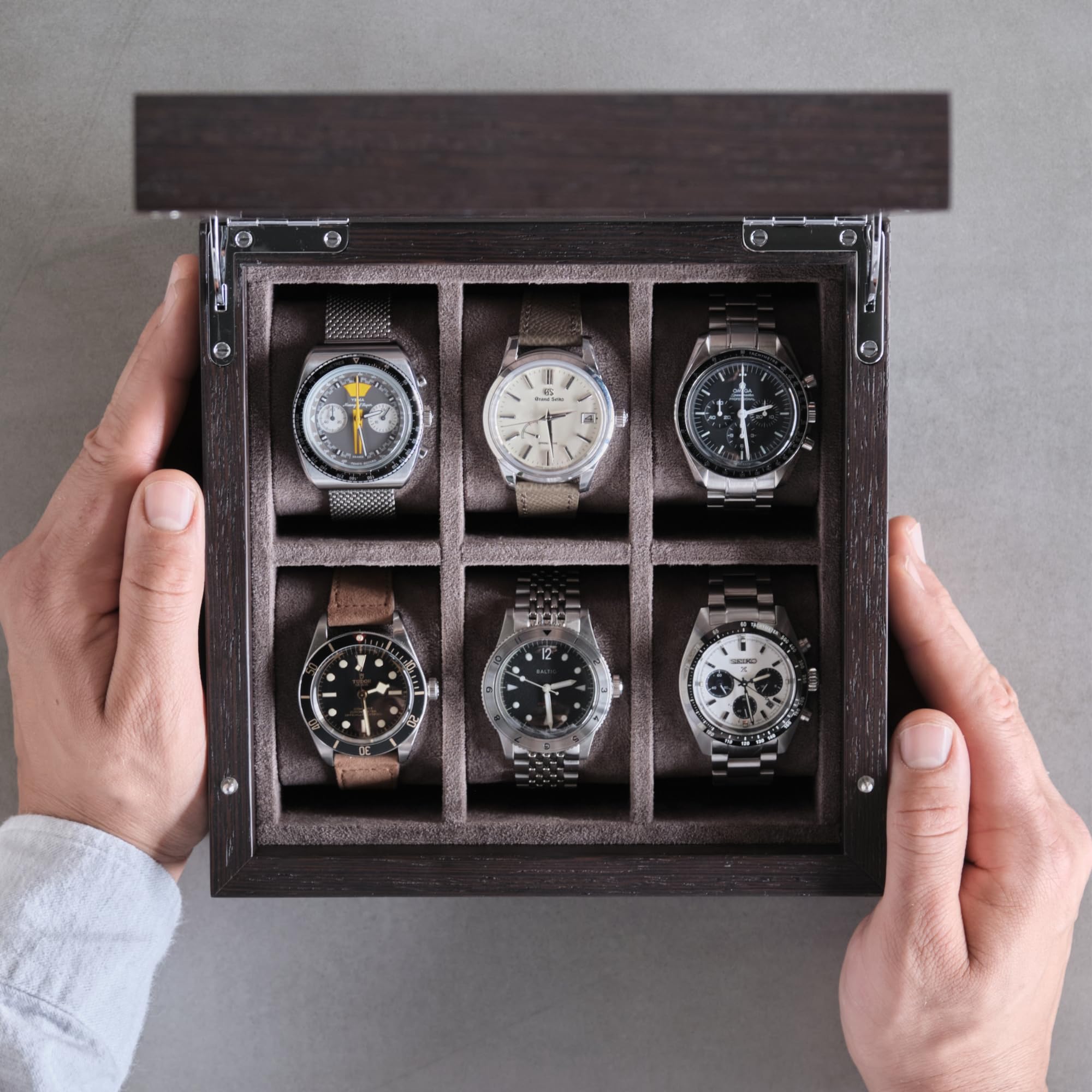TAWBURY Caja organizadora de relojes de madera para hombre, cajas de reloj de madera para hombres, cajas de reloj para hombres, organizador de caja de reloj de 6 ranuras, caja de reloj para hombre