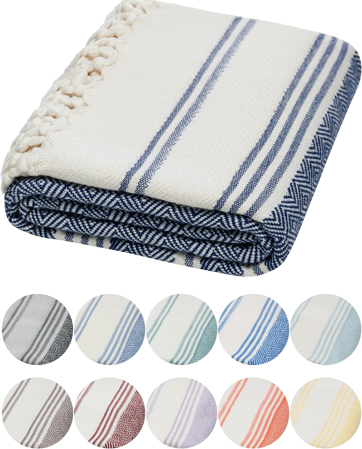 DEMMEX Organic Diamond Turkish Bath & Beach Towel - 100% Oeko-TEX Certified Cotton - Ultra-Soft, Quick-Dry, Lightweight, Compact Luxury Peshtemal Towel, Prewashed, Oversized, 71"x36", White - Thumbnail 3