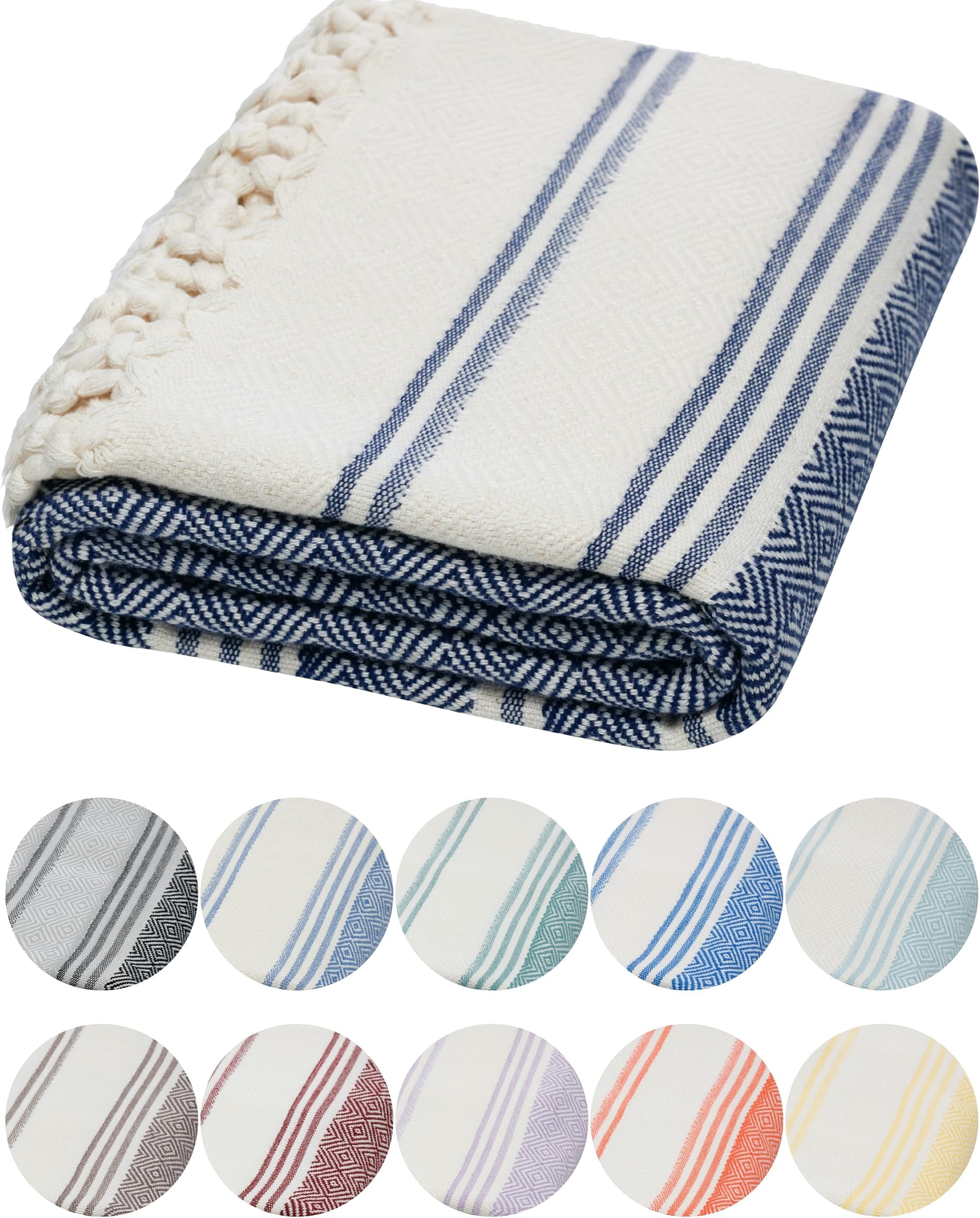 Organic Diamond Turkish Bath & Beach Towel - 100% Oeko-TEX Certified Cotton - Ultra-Soft, Quick-Dry, Lightweight, Compact Luxury Peshtemal Towel, Prewashed, Oversized, 71"x36", Navy Blue