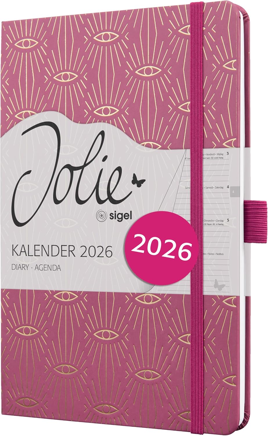 SIGEL Jolie J6357 Weekly Planner 2026, Mystic Mauve, Approx. A5, Pink, Hard Cover, Elastic Band, Pen Loop, Slip Pocket, 174 Pages, Vegan, Book Calendar, Diary