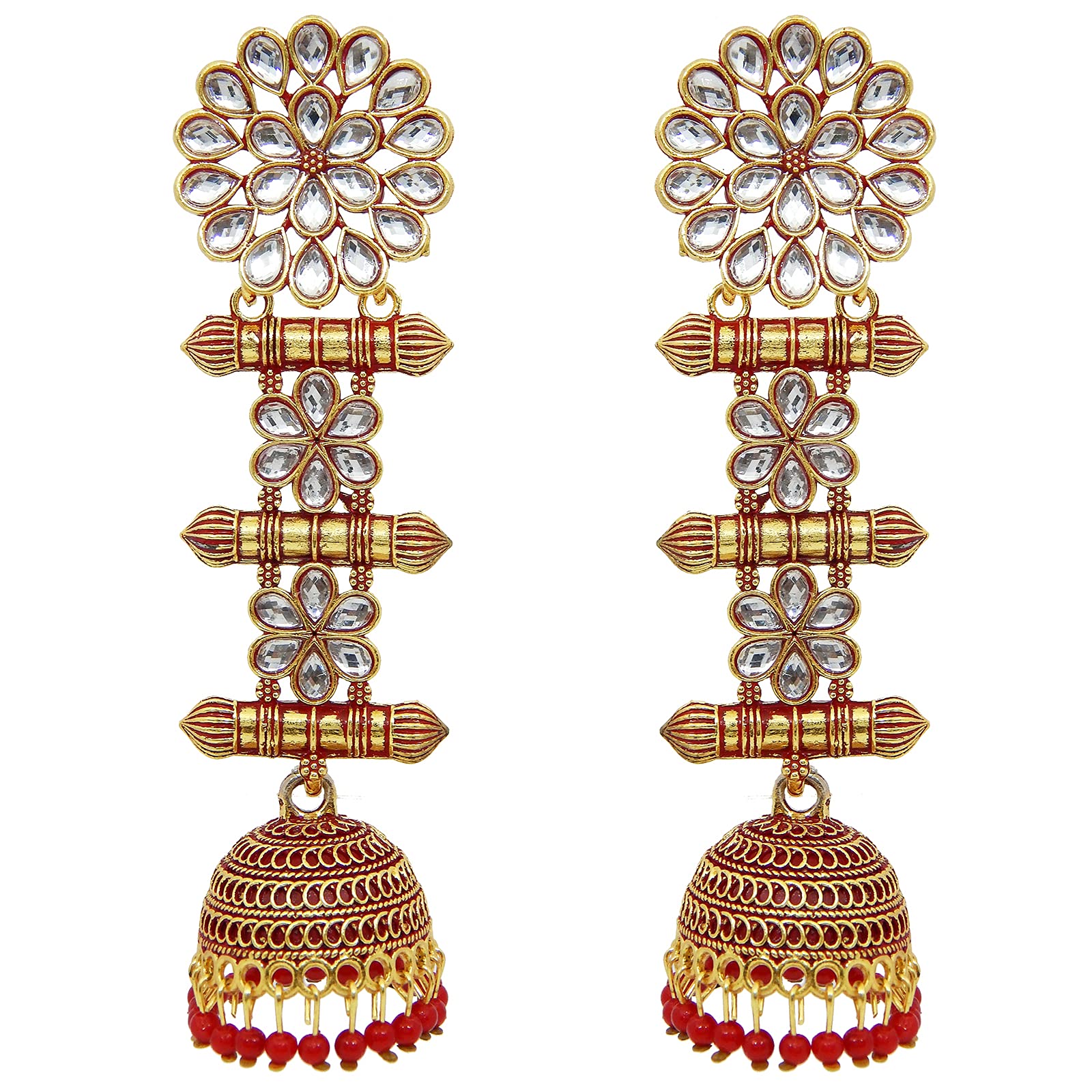 Fresh Vibes Long Traditional Red Colour Traditional Jhumki Earrings for Women (B09F9CW4QZ) Amazon Price History, Amazon Price Tracker