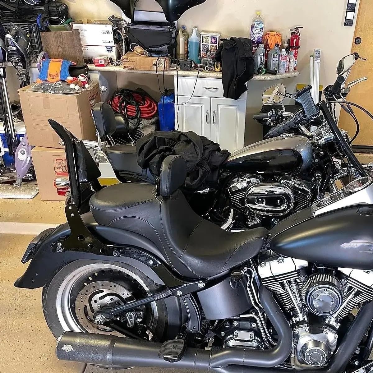 drążek Sissy z bagażnikiem Pasuje do Harley Fat Boy FLSTF 2007-2017 Softail 2006-2012 odpinany Sissy Bar motocykl oparcie pasażera Pad(Chrome)