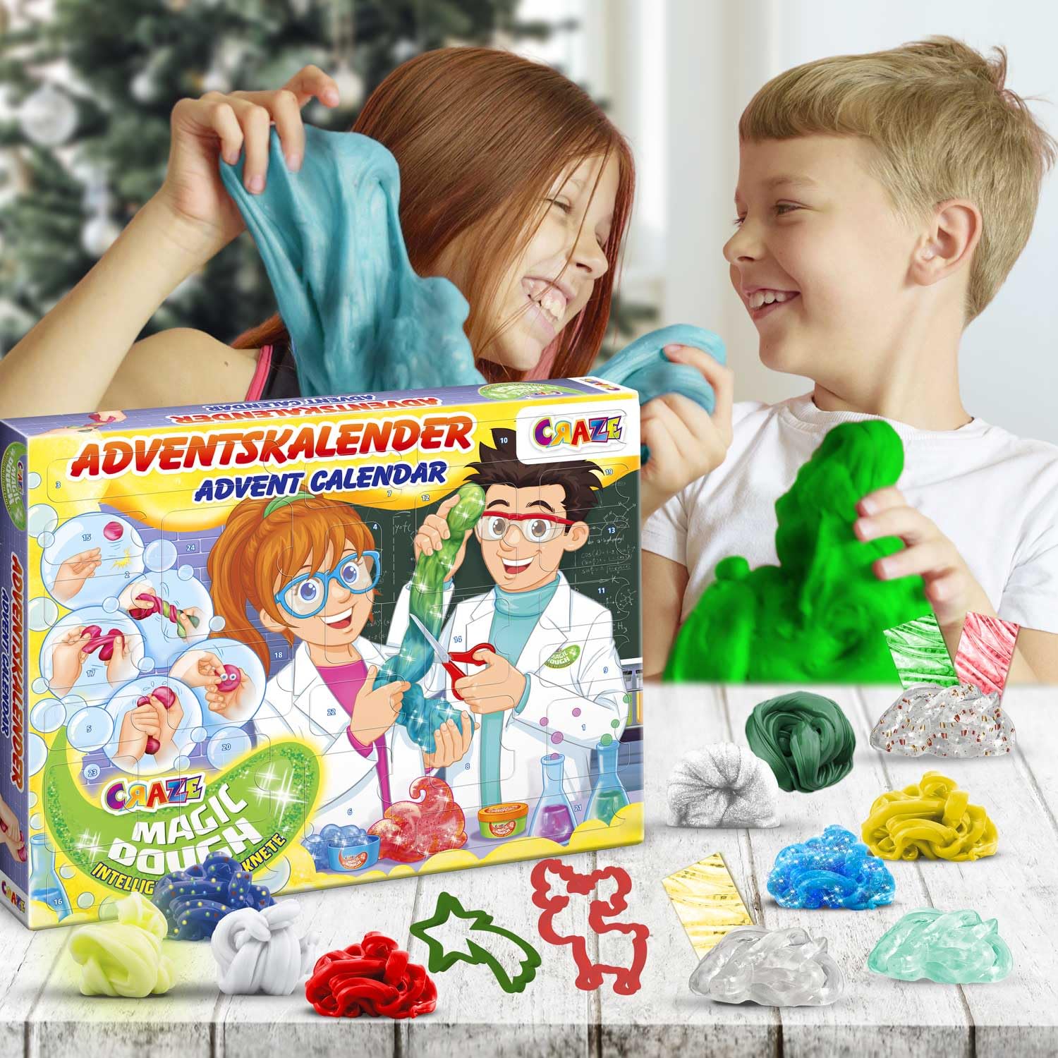 Craze Calendario de Adviento Magic Dough - Calendario de Adviento para Niños y Niñas con Plastilina Inteligente, 24 Grandes sorpresas con Arcilla para modelar