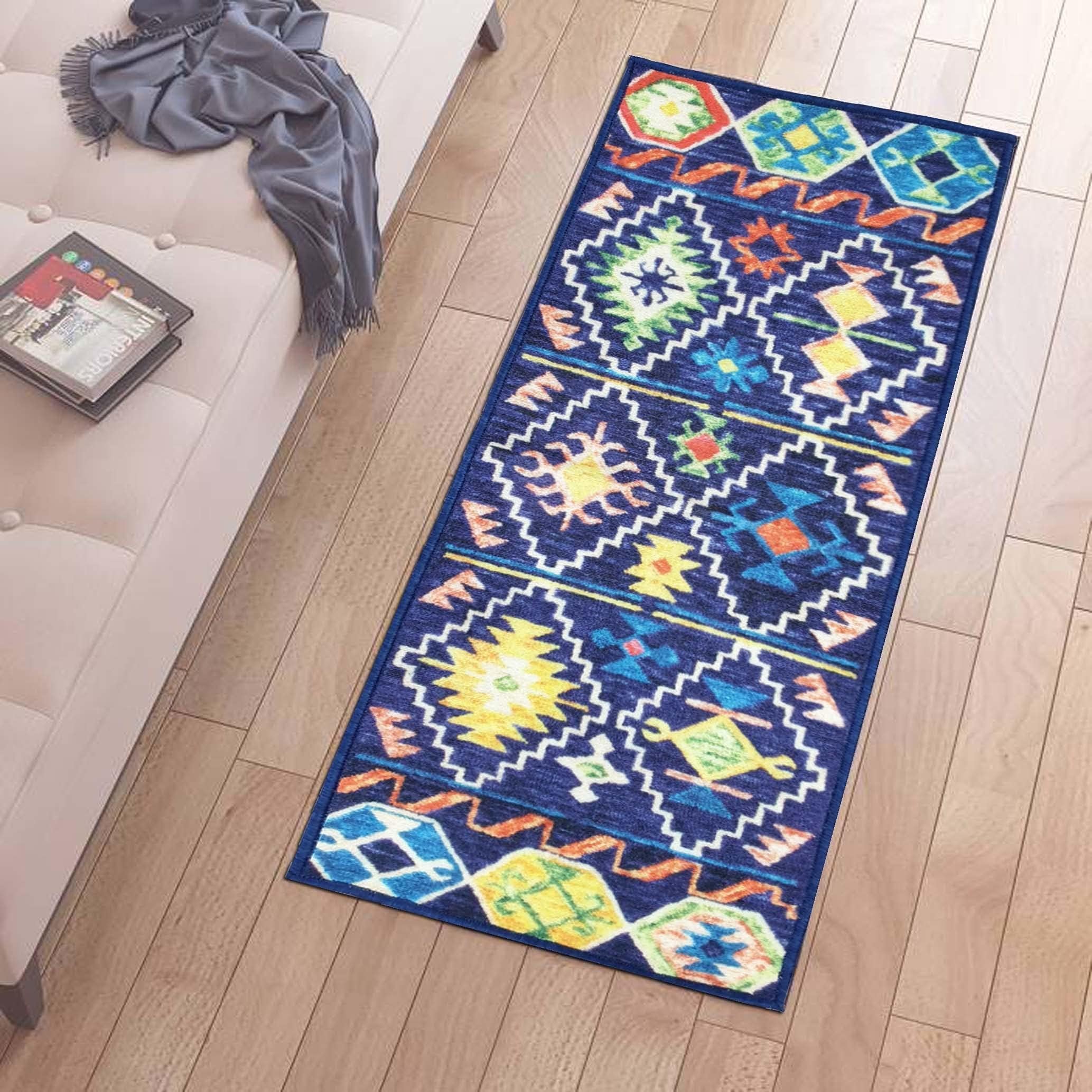 Status Contract 3D Printed Vintage Persian Bedside Runner Carpet Rug Anti Skid Backing for Home/Kitchen/Living Area/Office Entrance (56 X 140 cm, Multi) Pack of 1, Polyester